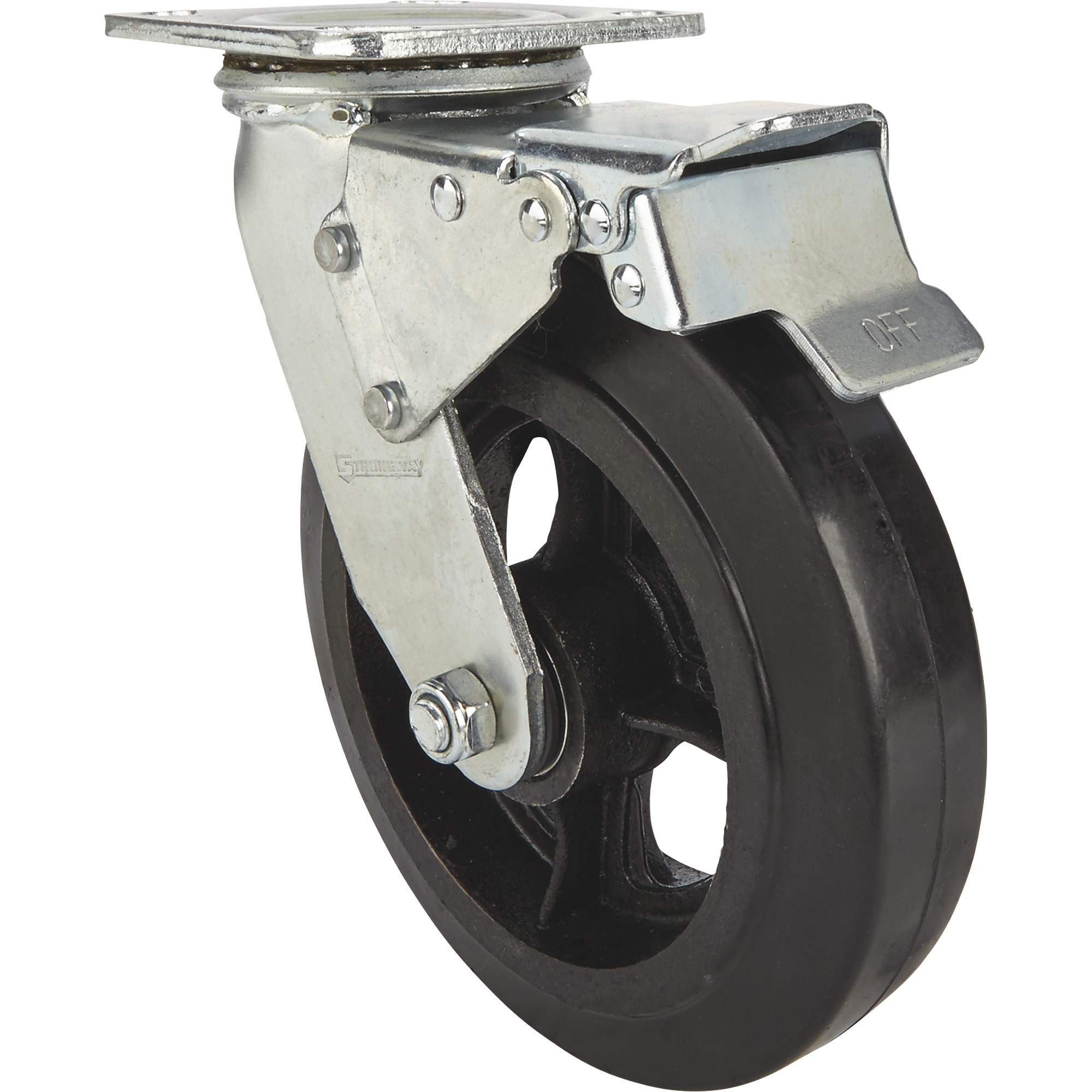 Strongway 8Inch Heavy-Duty Swivel Rubber Caster with Brake, 800-Lb. Capacity