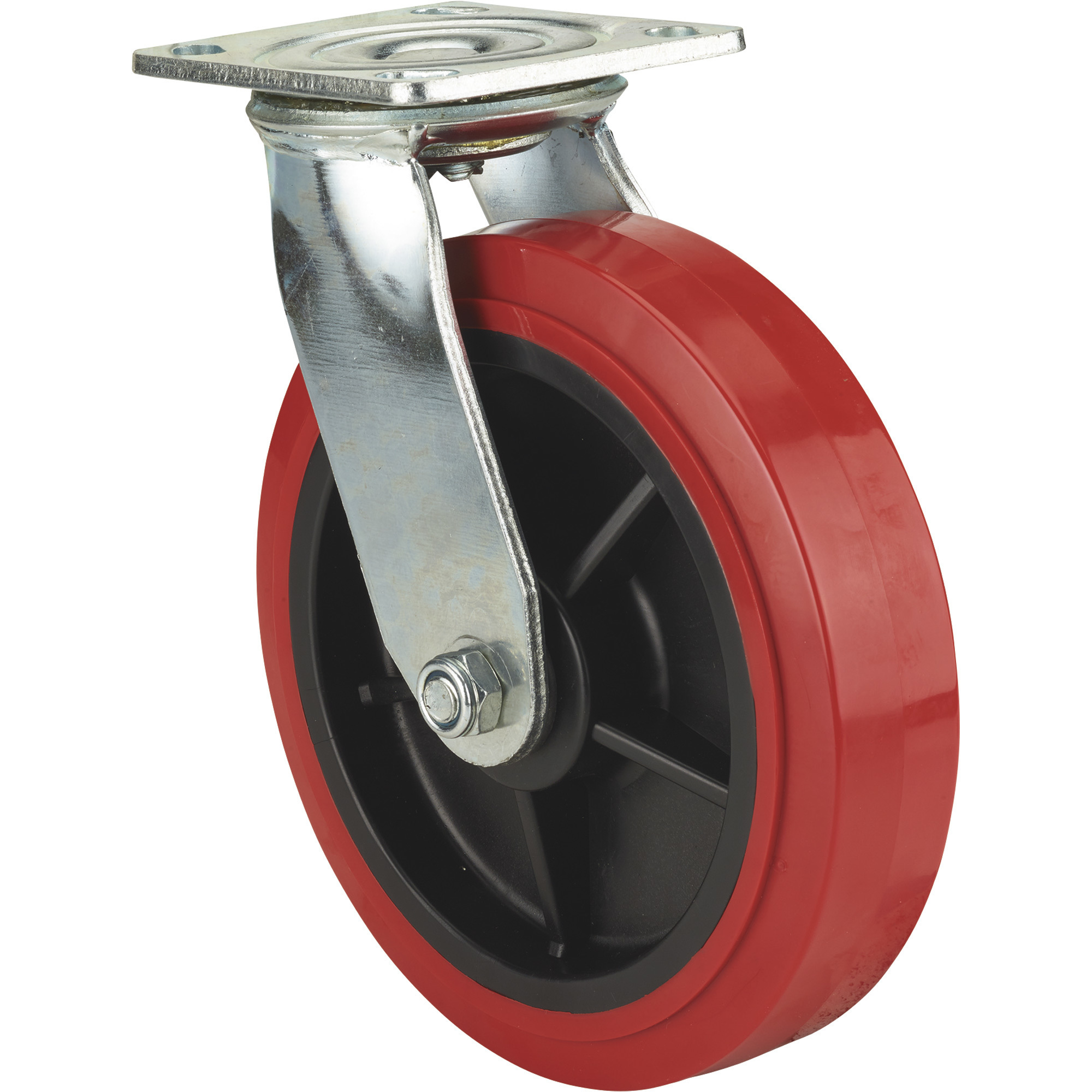 Ironton Standard-Duty 8Inch Swivel Polyurethane Caster, 880-Lb. Capacity, Red