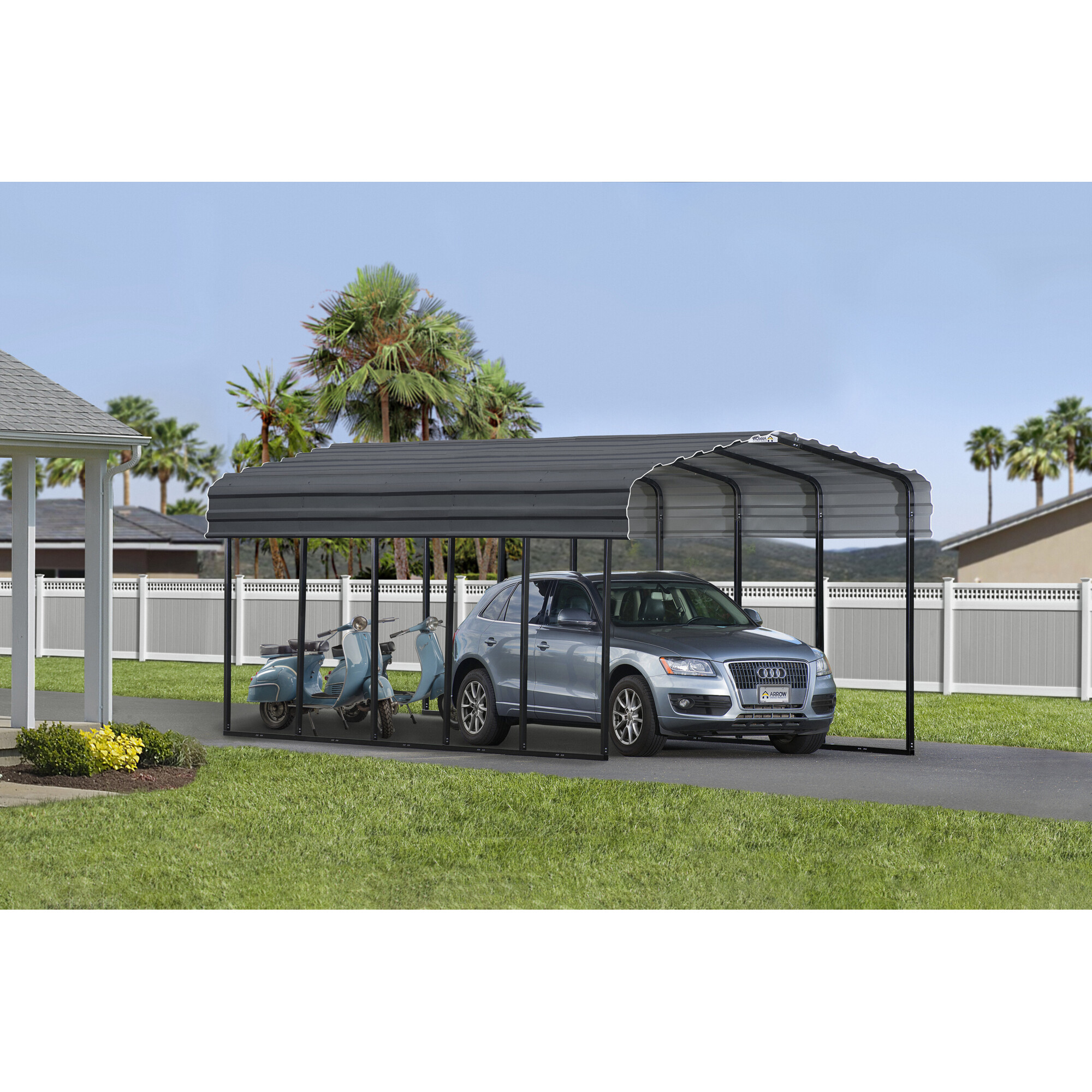 Arrow Carport, 12ft. x 24ft. x 9ft. Charcoal, Center 10.56ft., Galvanized Steel, Model CPHC122409