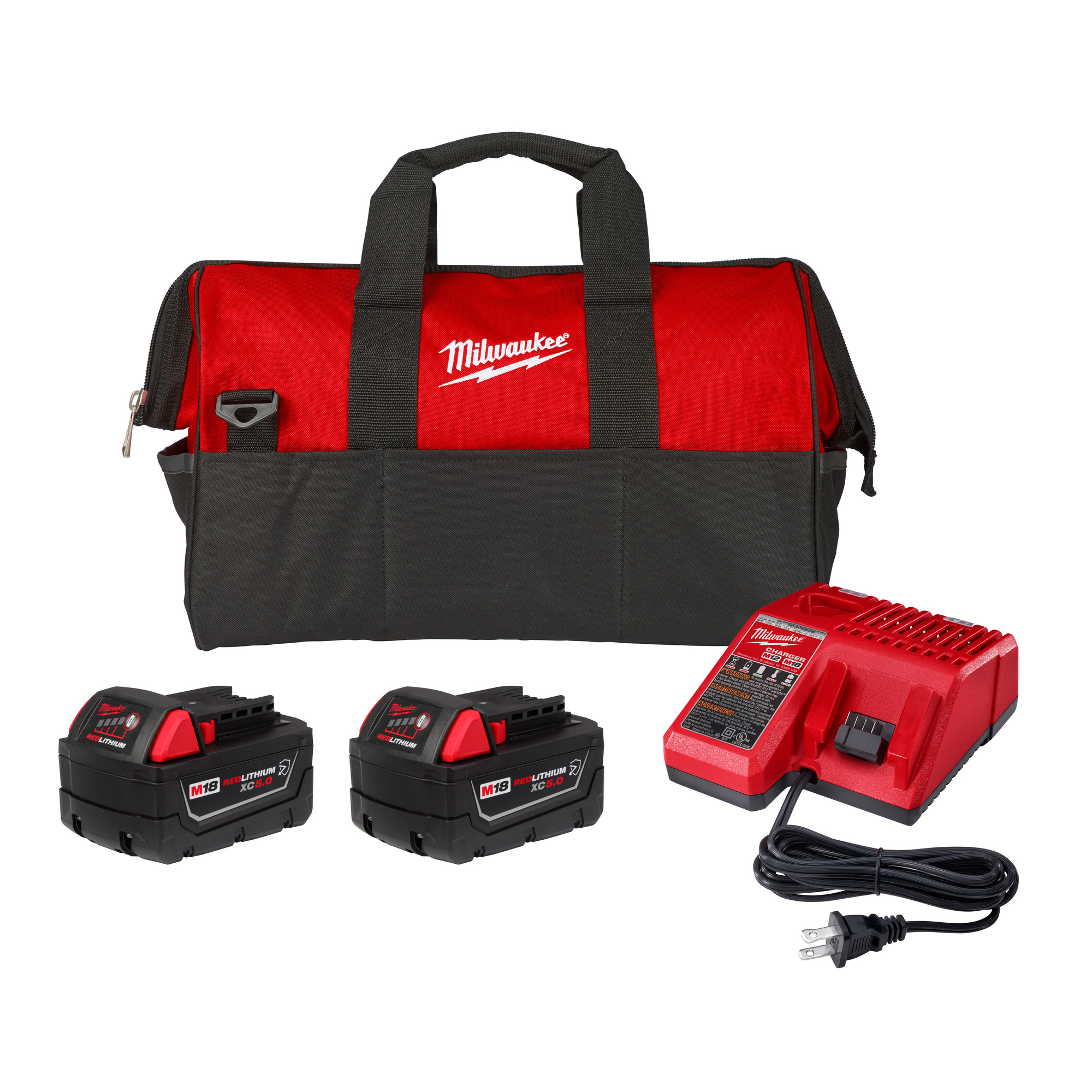 Milwaukee, M18 REDLITHIUM XC5.0 RESISTANT BATTERY STARTER KIT, Volts 18, Battery Type Lithium-ion, Batteries (qty.) 2, Model 48-59-1852R