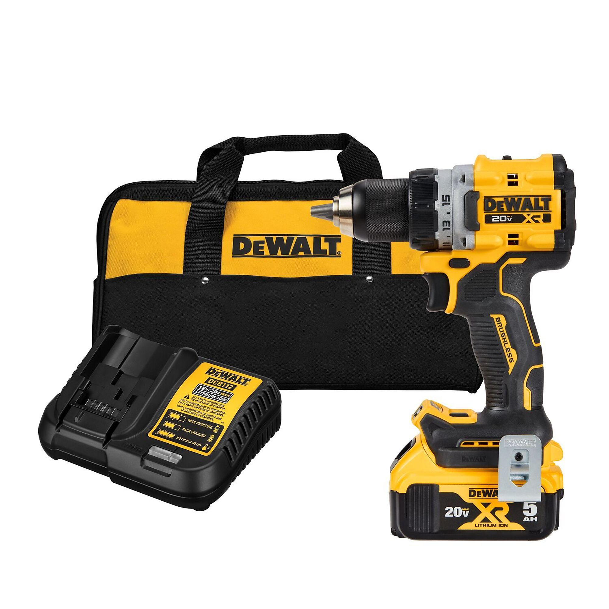 DEWALT, 20V XR Compact Drill/Drive Kit, Chuck Size 1/2 in, Max. Speed 2000 rpm, Model DCD800P1