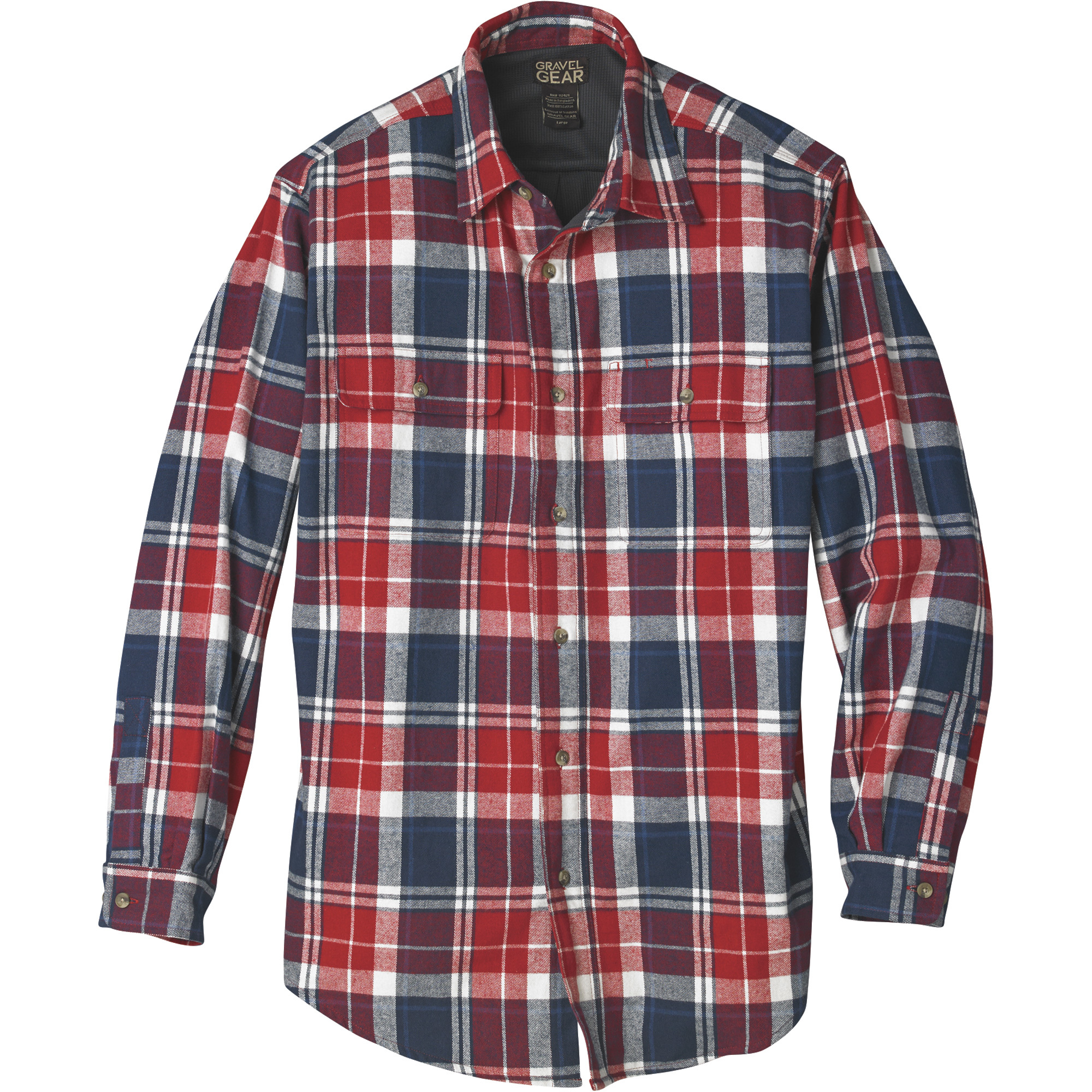 Gravel Gear Men's Thermal-Lined Flannel Long Sleeve Shirt - Red/Blue Plaid, 2XL