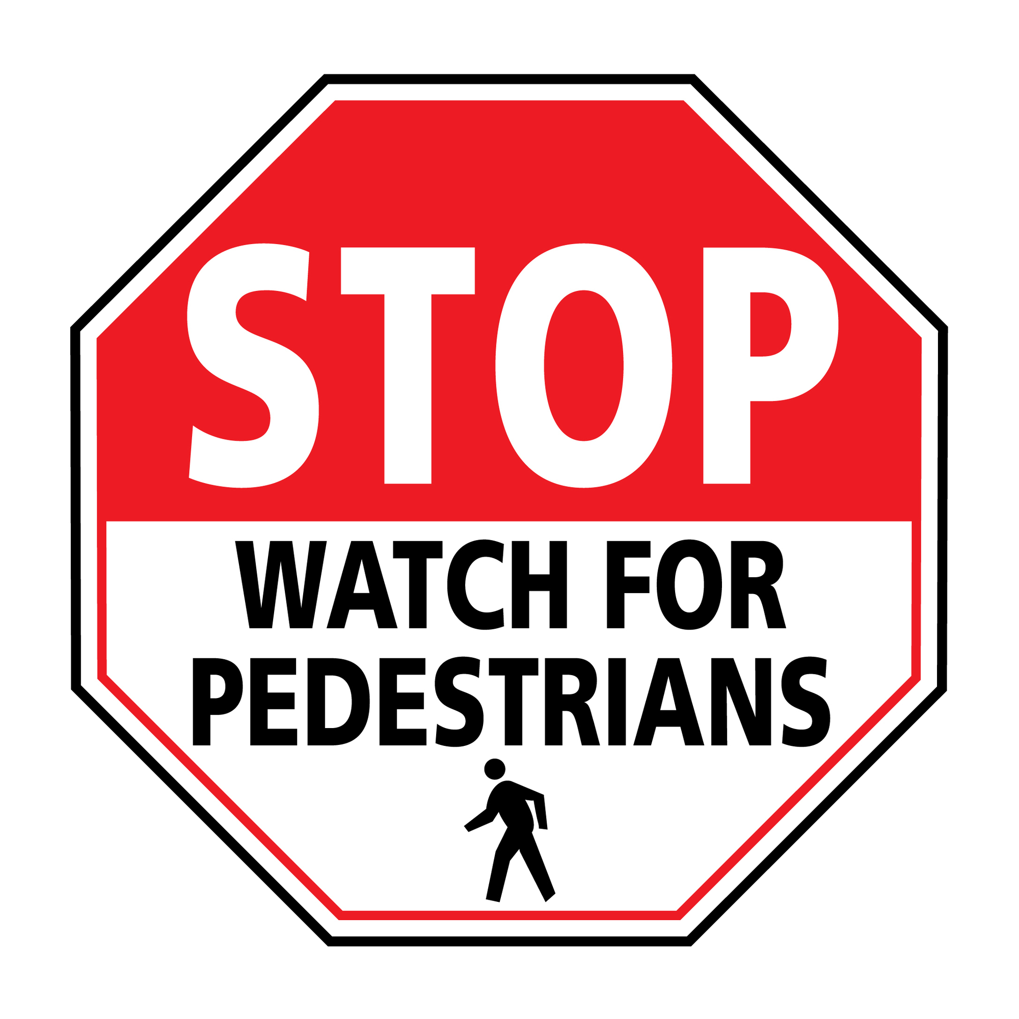 Mighty Line, Stop Watch for Pedestrians, Floor Sign, 24Inch, Sign Message Stop Watch For Pedestrian, Height 24 in, Width 24 in, Model STPWFP24