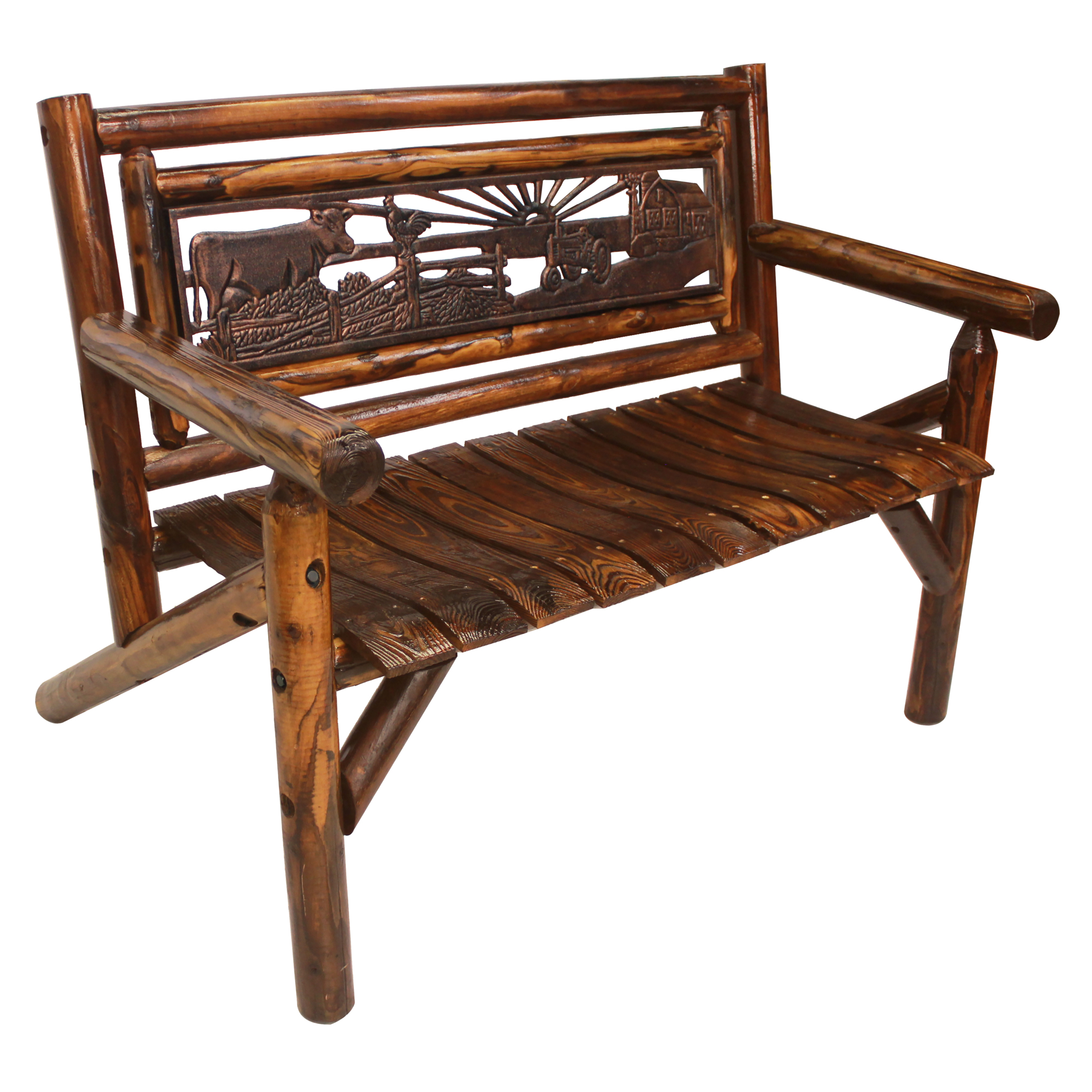 Leigh Country, Char-Log Farm Scene Bench, Primary Color Brown, Material Wood, Width 52.4 in, Model TX 93706