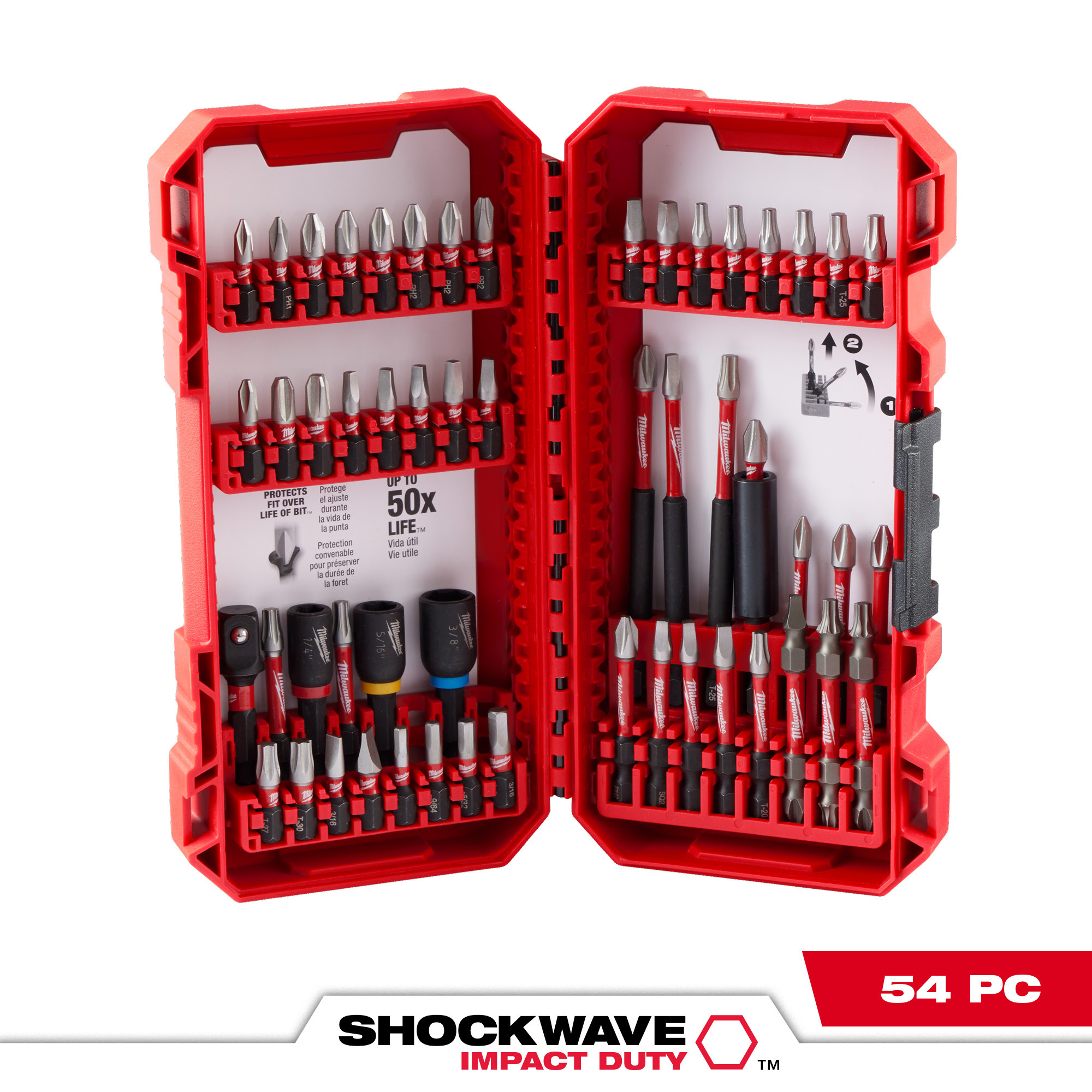 Milwaukee, SHOCKWAVE Impact Duty Driver Bit Set - 54PC, Included (qty.) 54 Model 48-32-4010