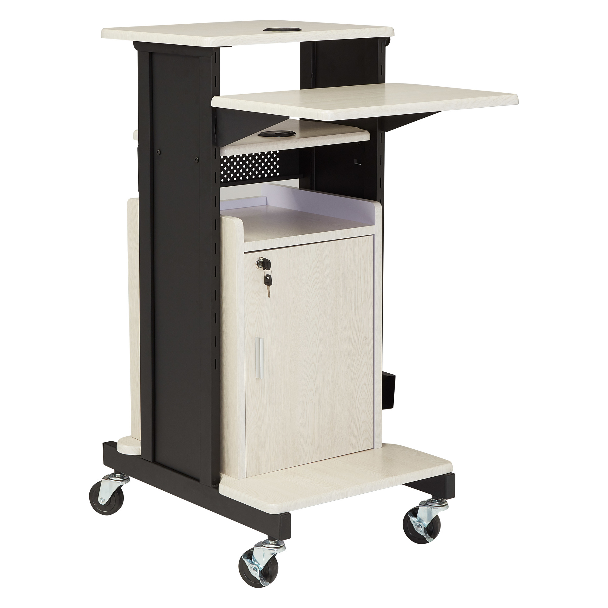 National Public Seating, Presentation Cart with Storage Cabinet, Width 18 in, Height 40.5 in, Depth 30 in, Model PRC250