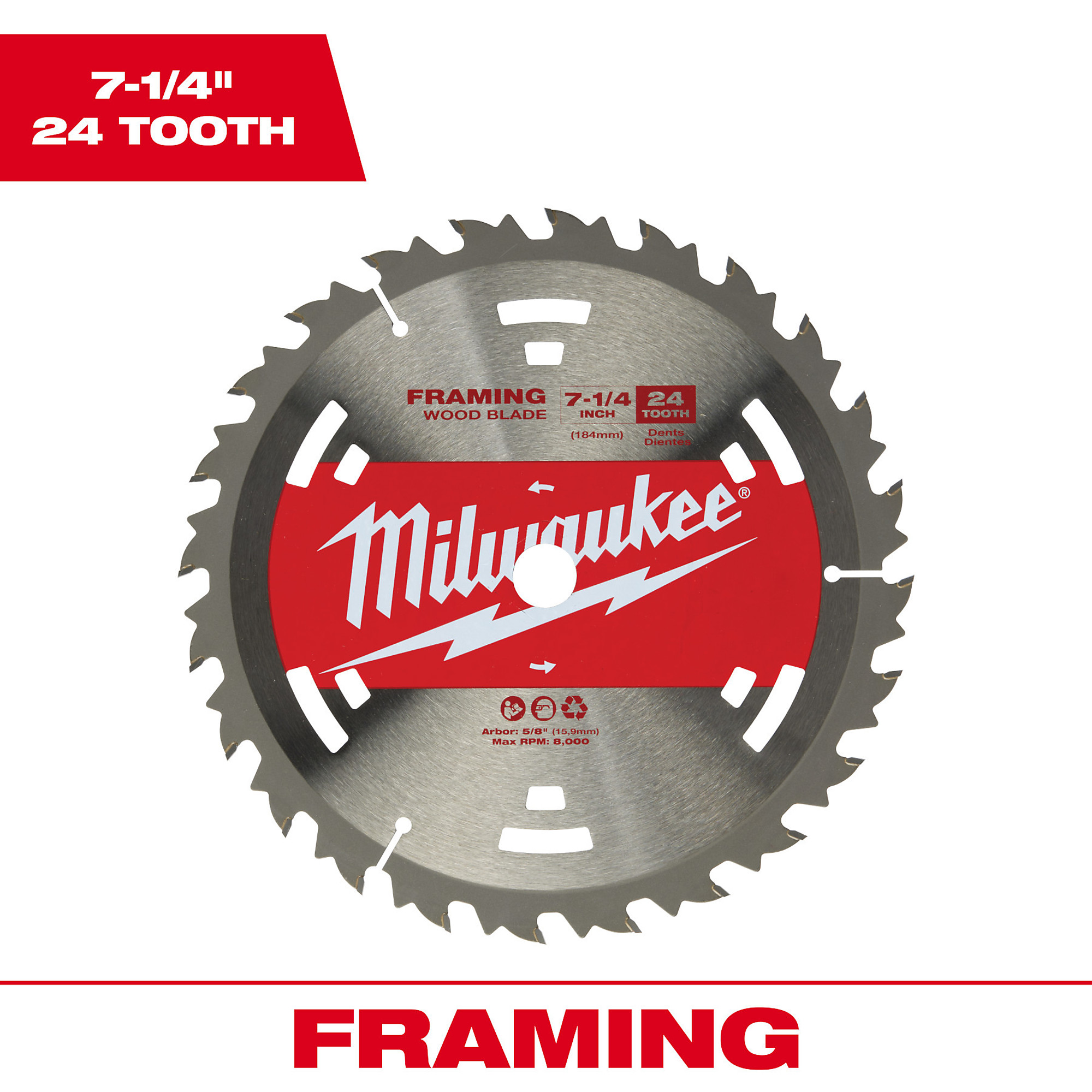 Milwaukee, 7-1/4Inch 24T Construction Framing Contractor 25 Pk, Blade Diameter 7 1/4 in, Included (qty.) 25, Model 48-40-1711