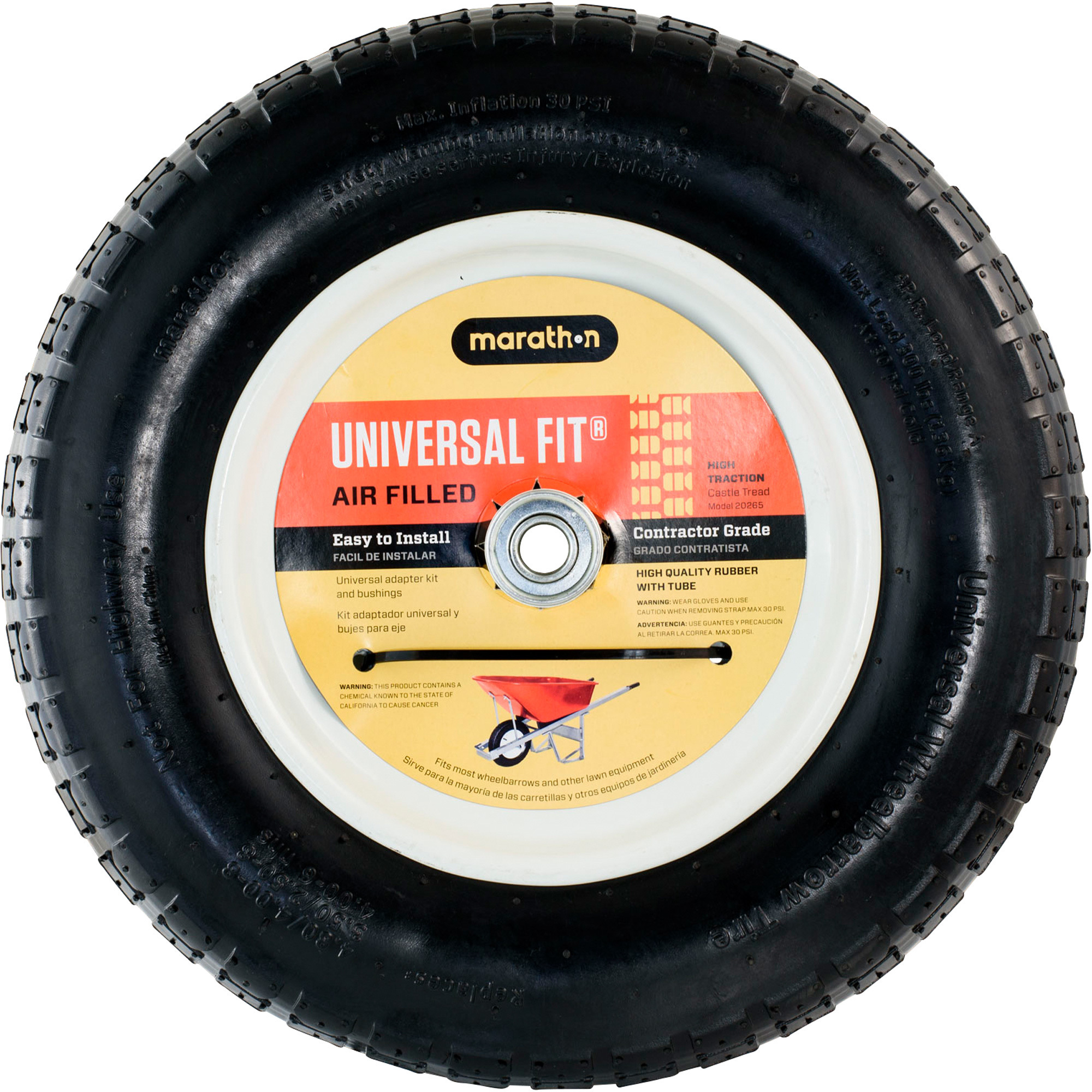 Marathon Universal Air-Filled Wheelbarrow Tire, Model 20265-NTE