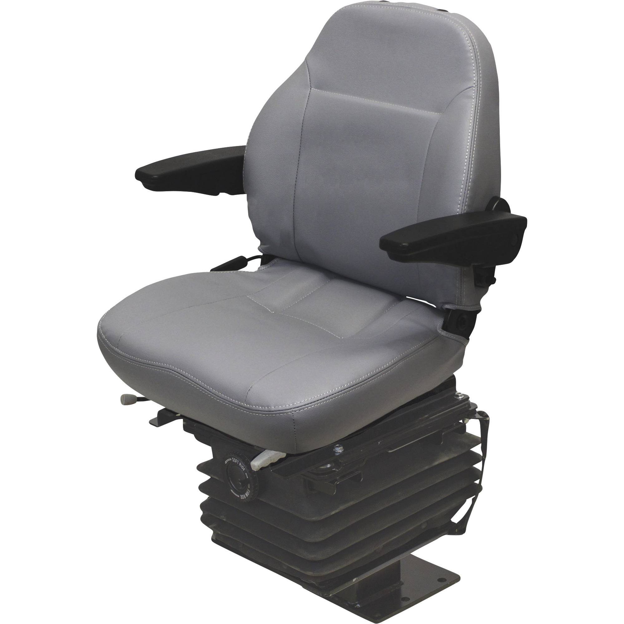 K & M Case 580 Series Folding Tractor Seat, Vinyl, Gray, Model 6837