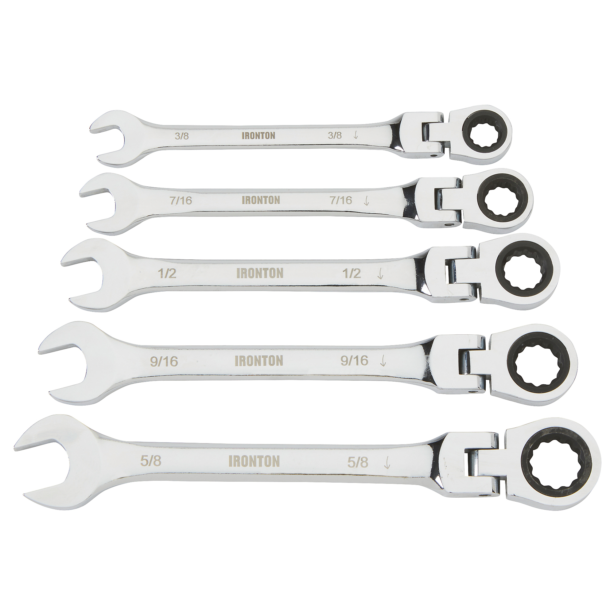 Klutch 5-Piece SAE Flex-Head Ratcheting Combination Wrench Set, Model 623084A