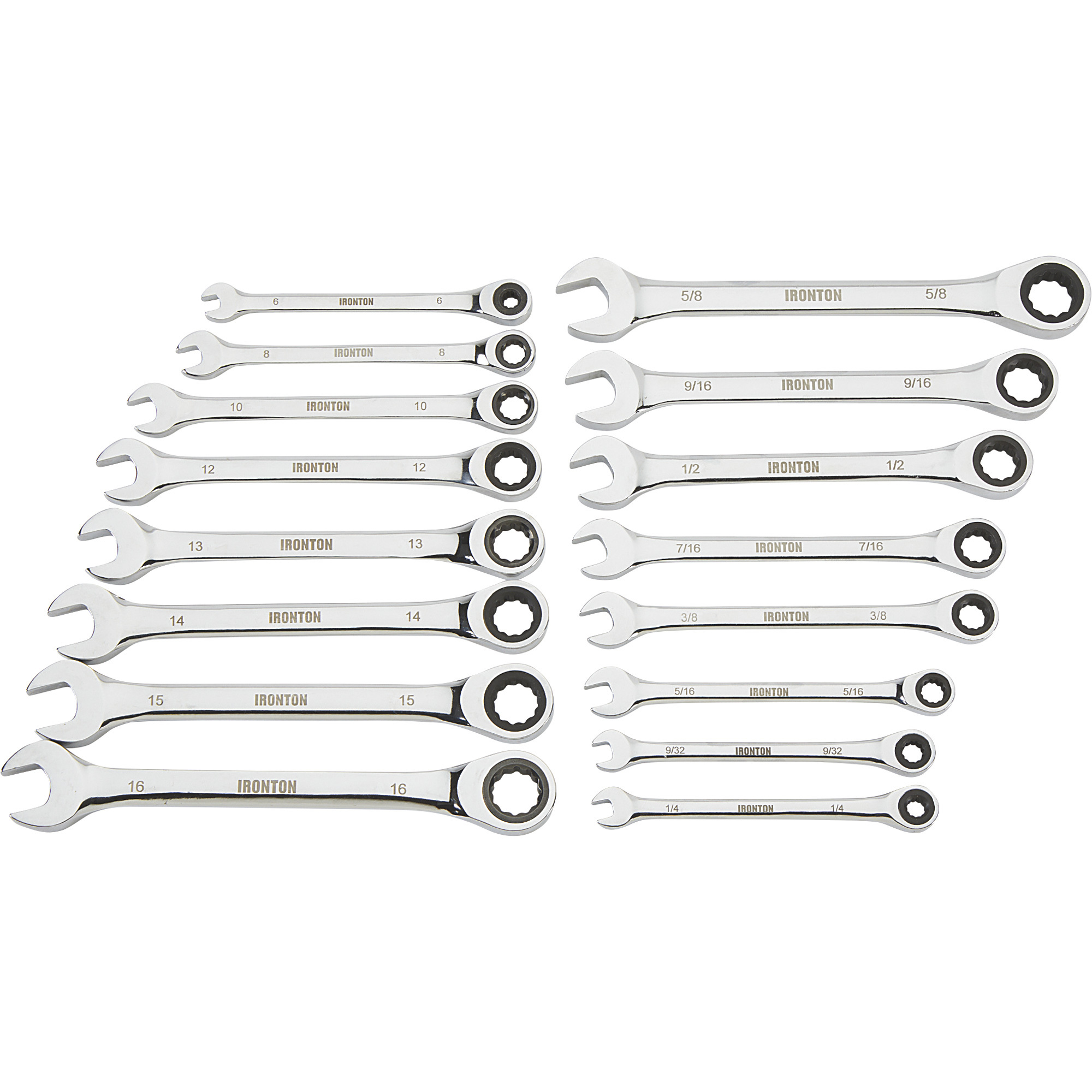 Ironton 16-Piece SAE/MM Ratchet Wrench Set, Model 573089A