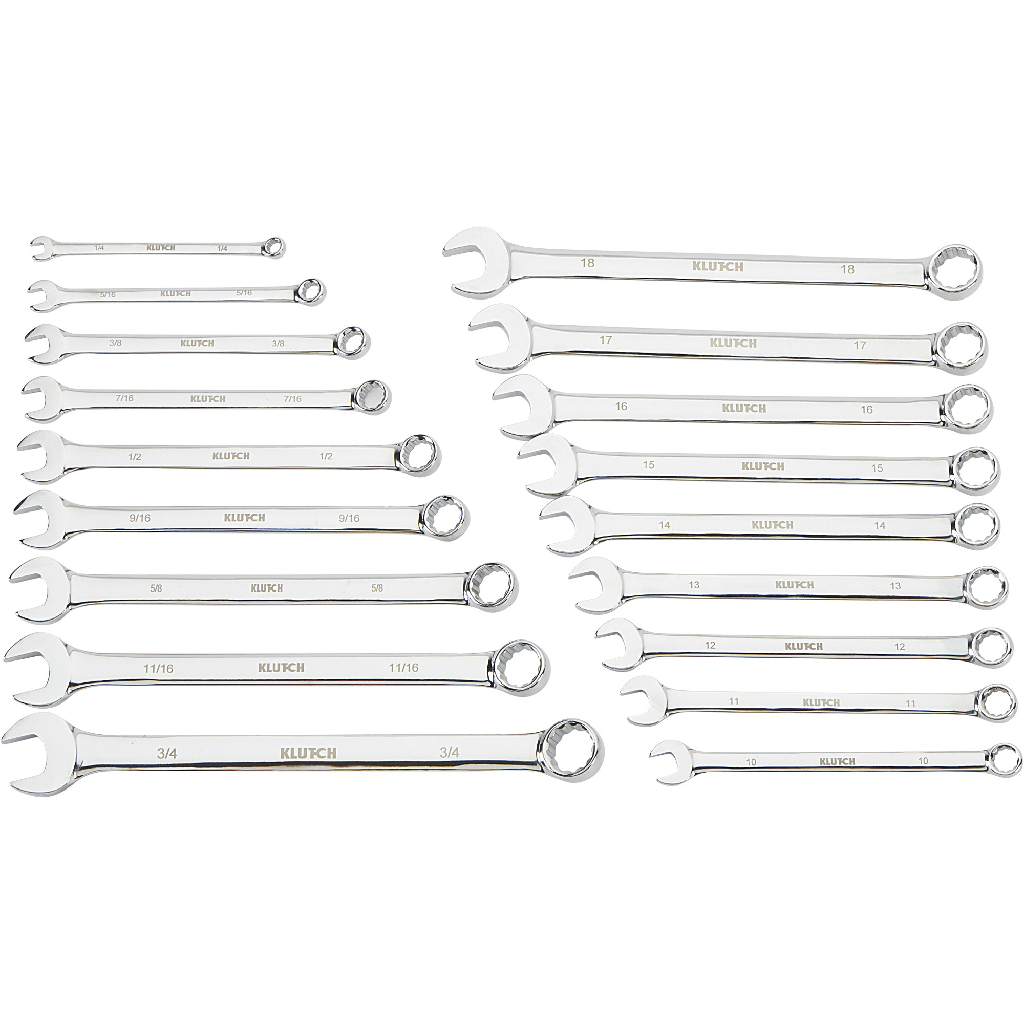 Klutch 18-Piece SAE/Metric Extra-Long Combination Wrench Set, Model 34697A