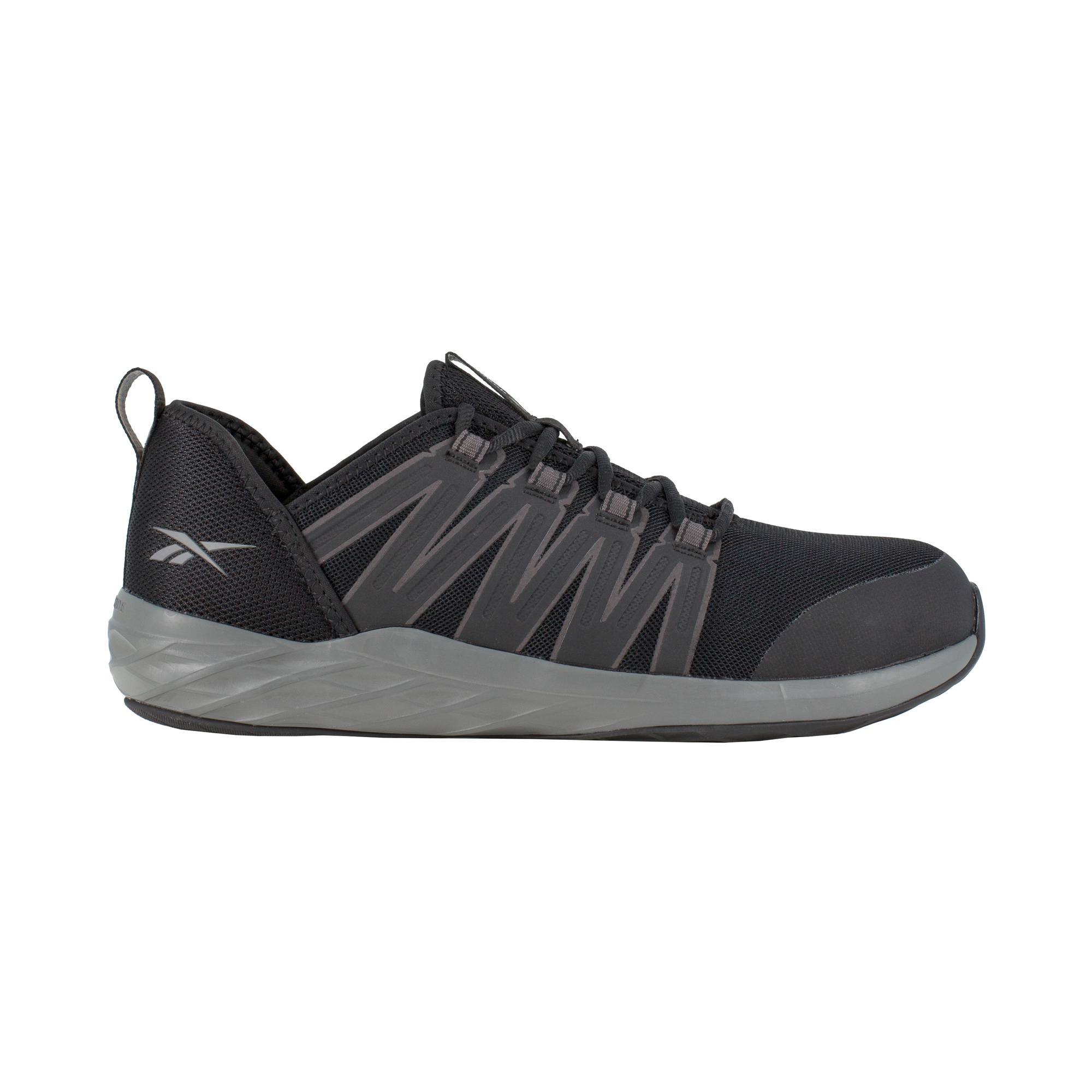Reebok, Athletic Work Shoe, Size 6, Width Medium, Color Black and Dark Grey, Model RB211