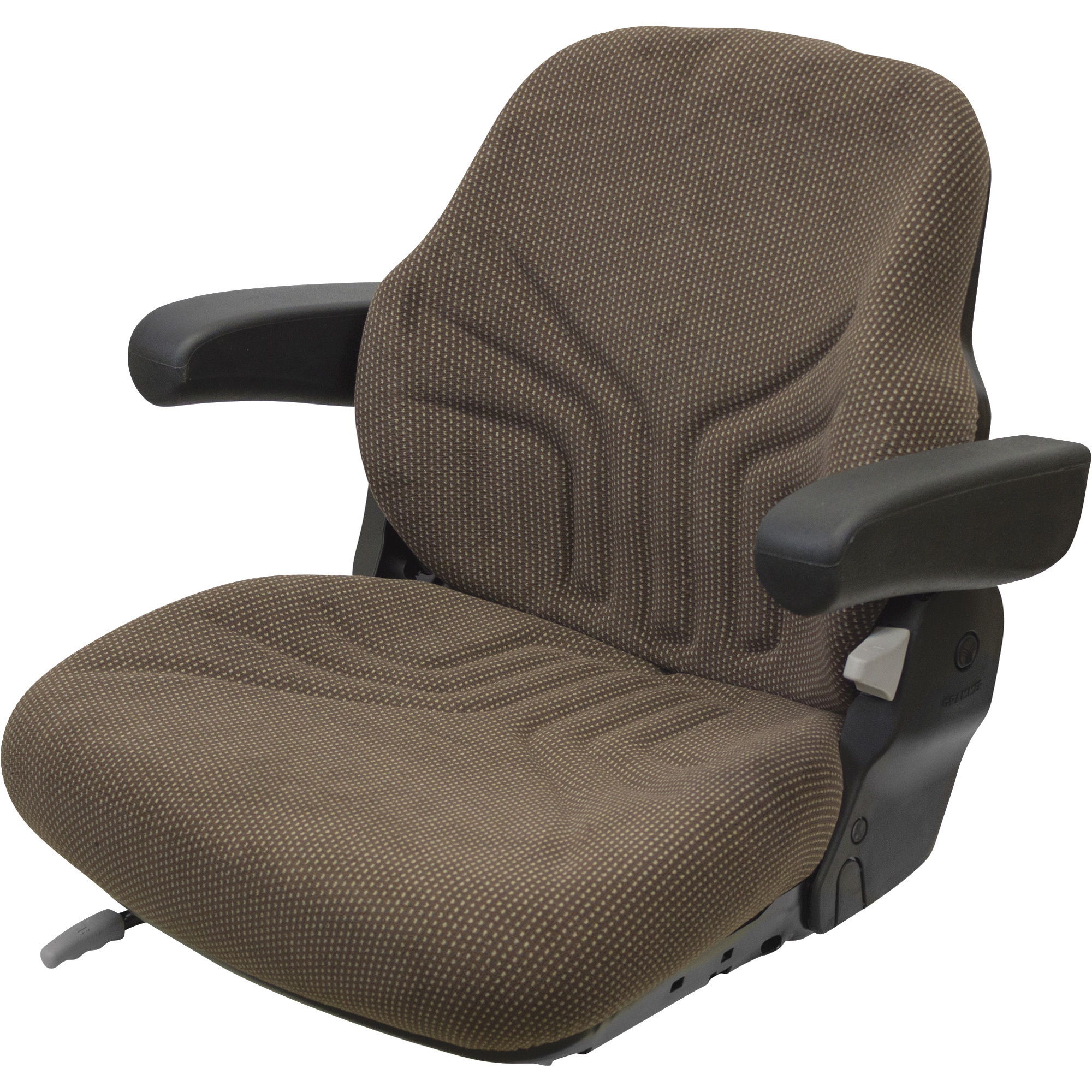 K&M Uni Pro Fabric Tractor Seat with Folding Armrests, Brown, Model 8312