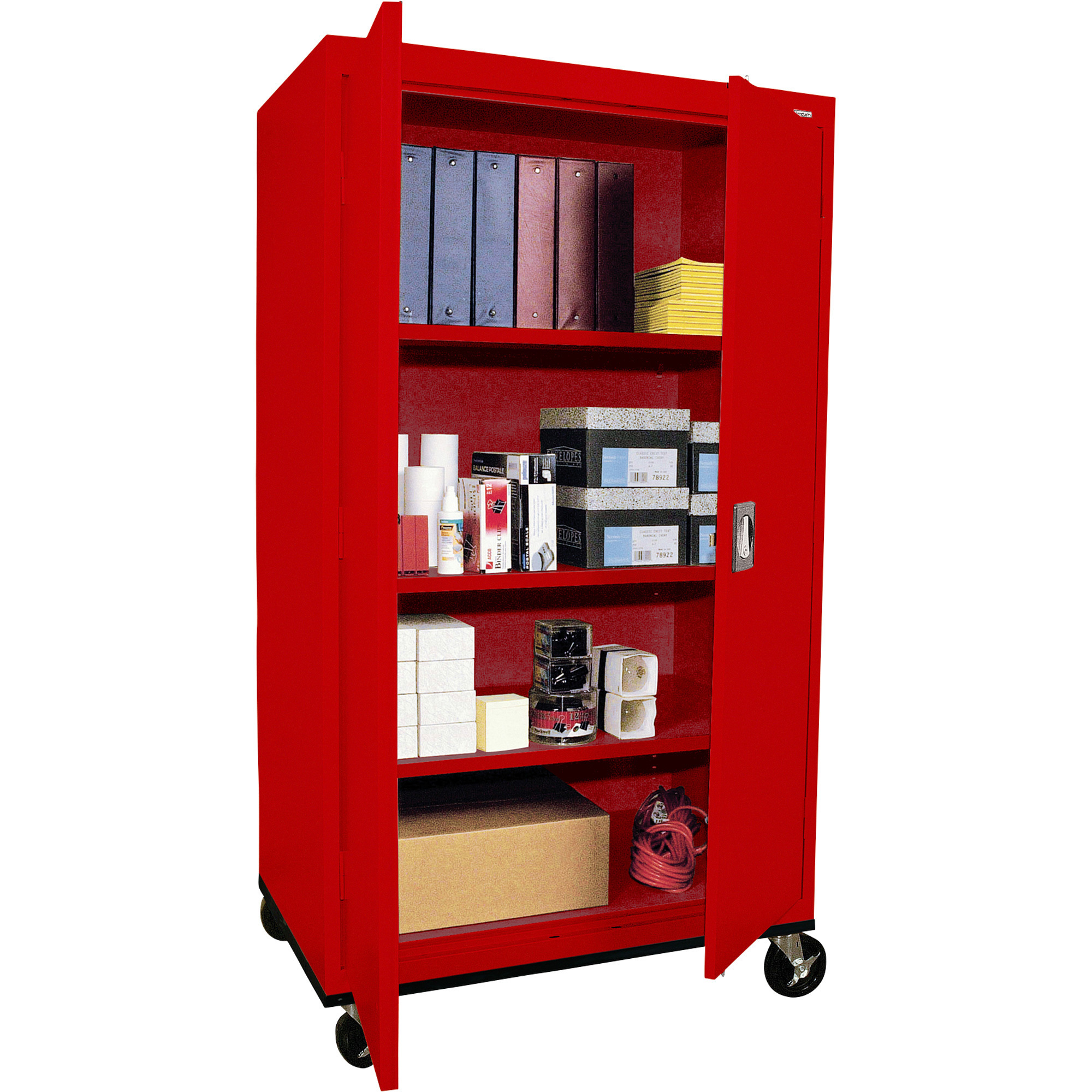 Sandusky Lee Heavy-Duty Welded Steel Mobile Cabinet, 36in.W x 24in.D x 72in.H with Caster Base, Red, Model# TA3R362460-01 -  TA3R362466-01