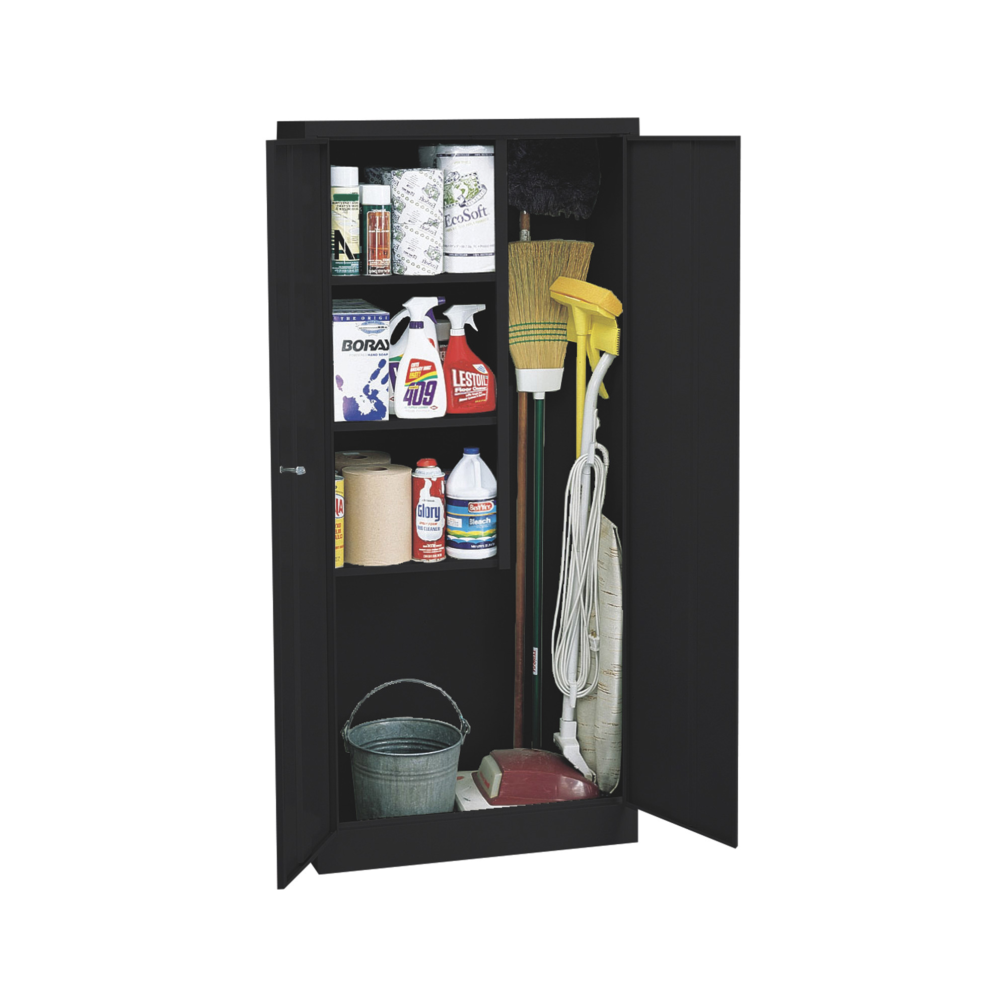 Welded Steel Janitorial Cabinet — 30Inch W x 15Inch D x 66Inch H, Black, Model - Sandusky Lee VFC1301566-09