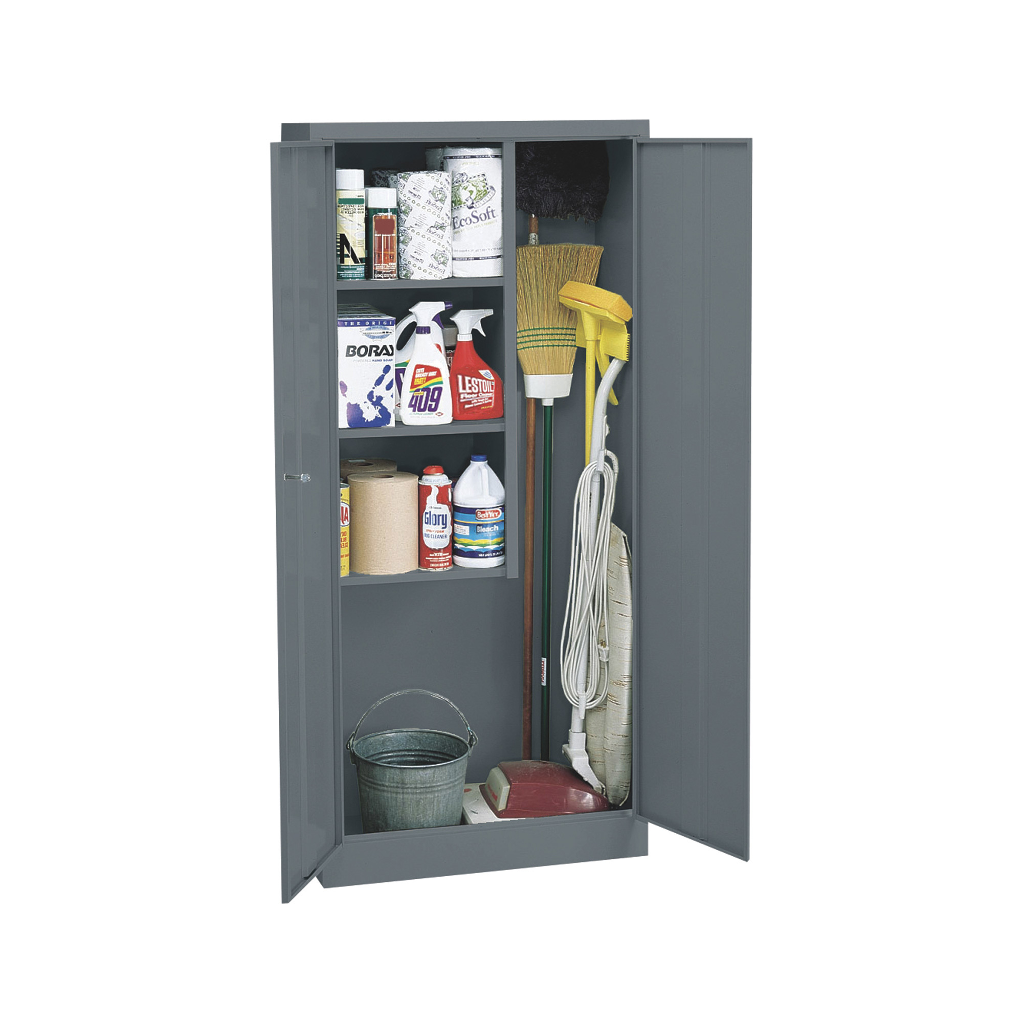 Welded Steel Janitorial Cabinet — 30Inch W x 15Inch D x 66Inch H, Charcoal, Model - Sandusky Lee VFC1301566-02