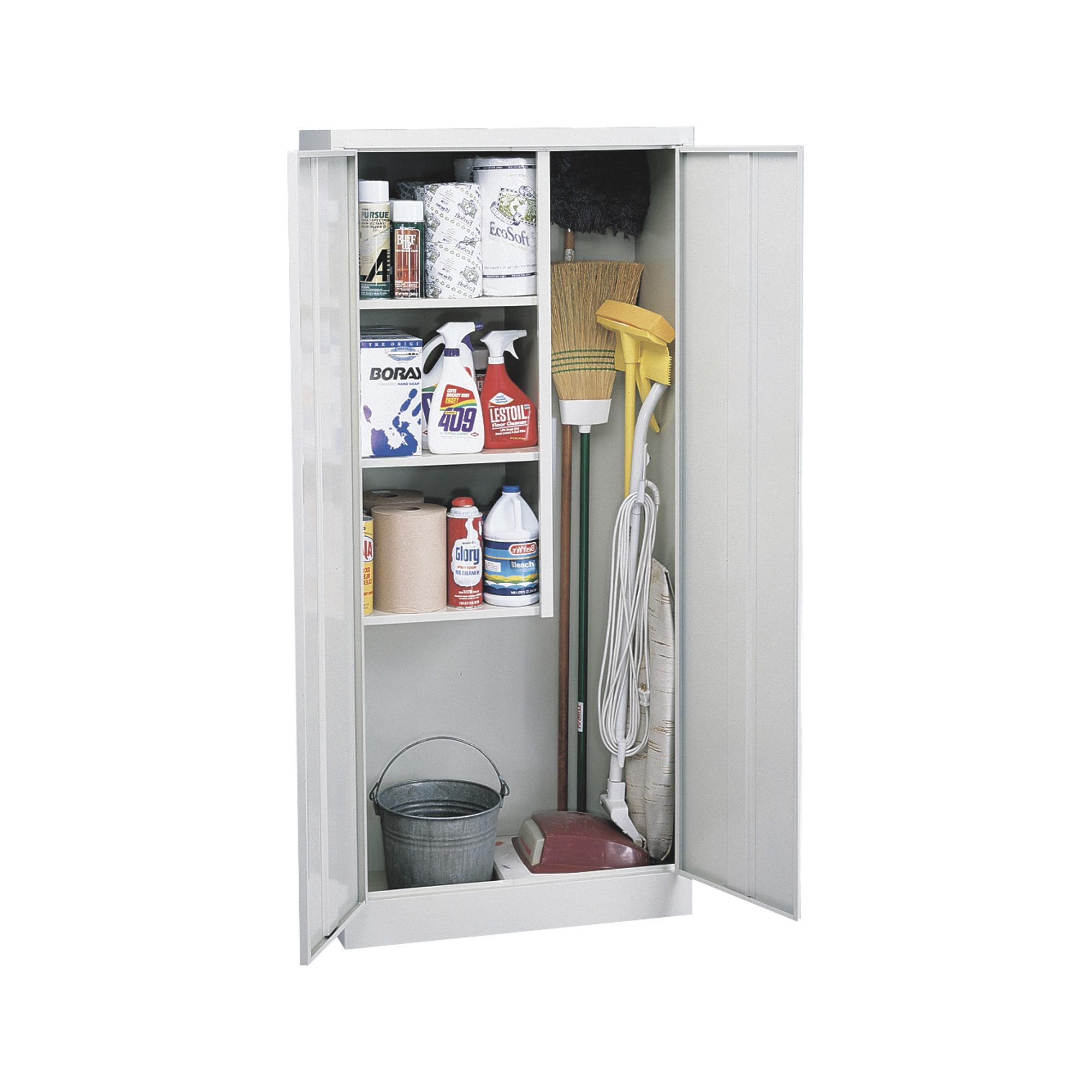 Welded Steel Janitorial Cabinet — 30Inch W x 15Inch D x 66Inch H, Light Gray, Model - Sandusky Lee VFC1301566-05