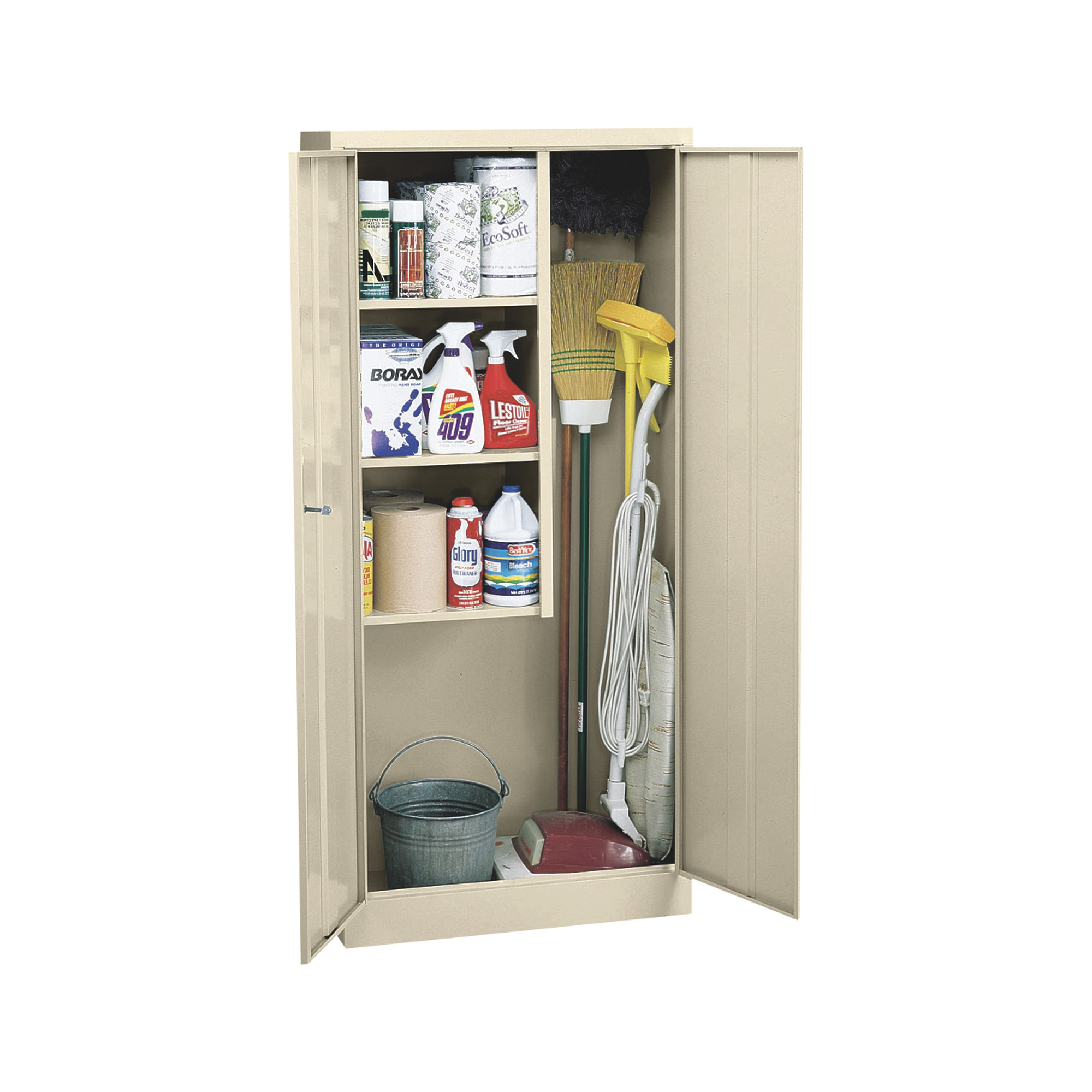 Welded Steel Janitorial Cabinet — 30Inch W x 15Inch D x 66Inch H, Putty, Model - Sandusky Lee VFC1301566-07