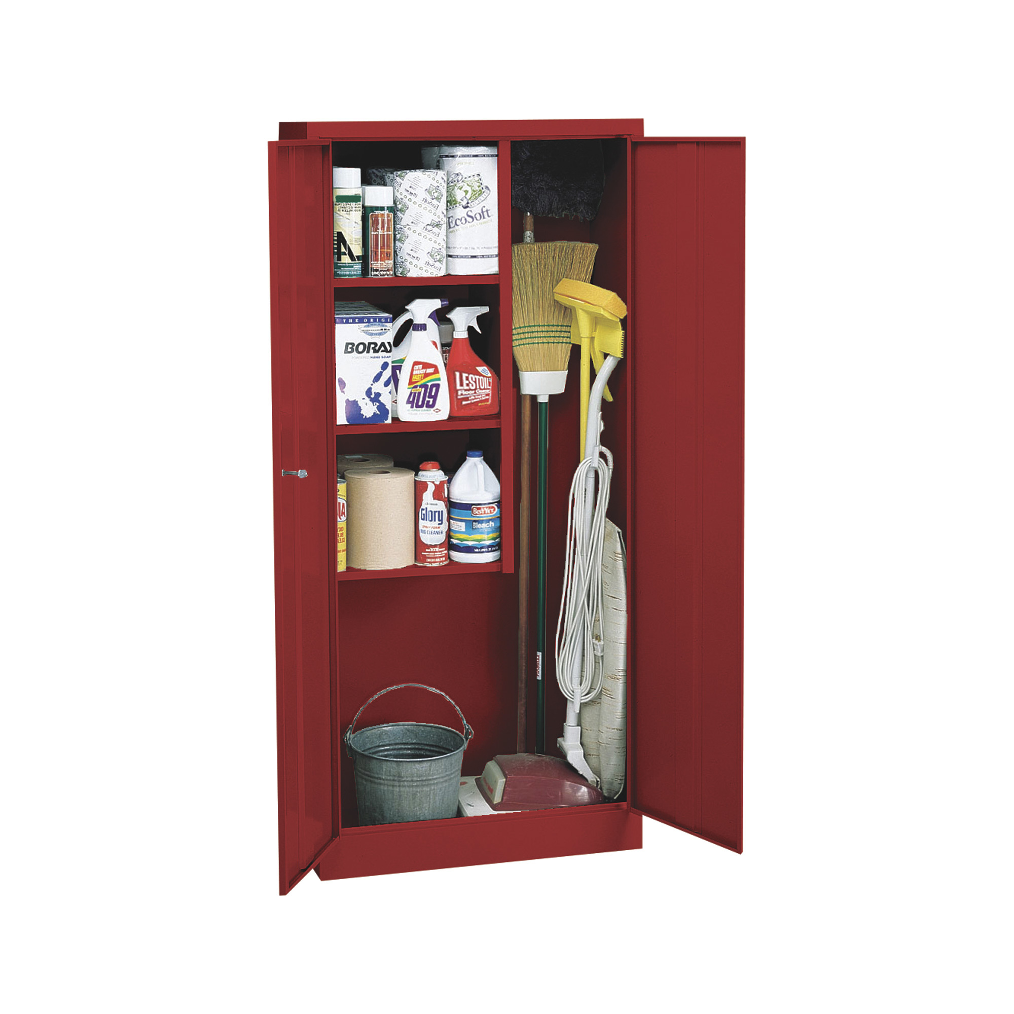 Welded Steel Janitorial Cabinet — 30Inch W x 15Inch D x 66Inch H, Red, Model - Sandusky Lee VFC1301566-01