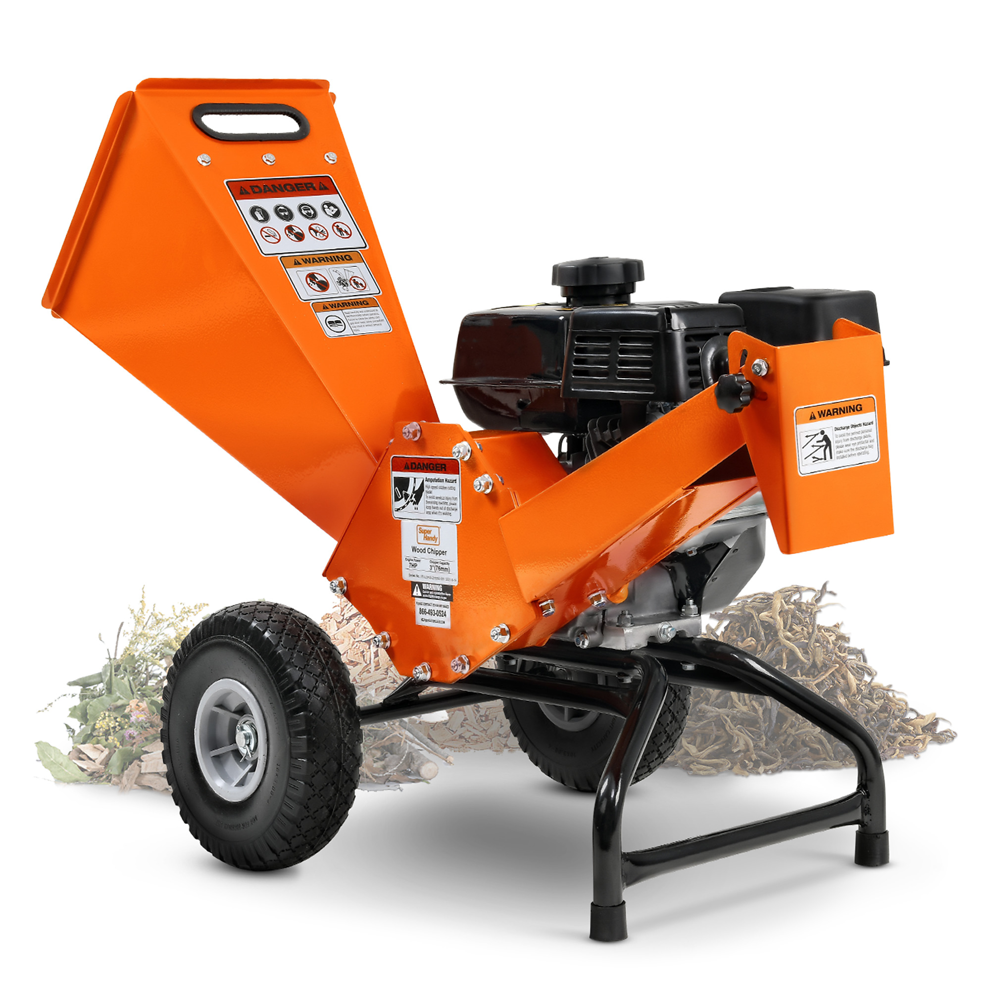 SuperHandy, Extra Larger Hopper Wood Chipper, Engine Displacement 209 cc, Horsepower 7 Max. Cutting Thickness 3 in, Model TRI-GUO074