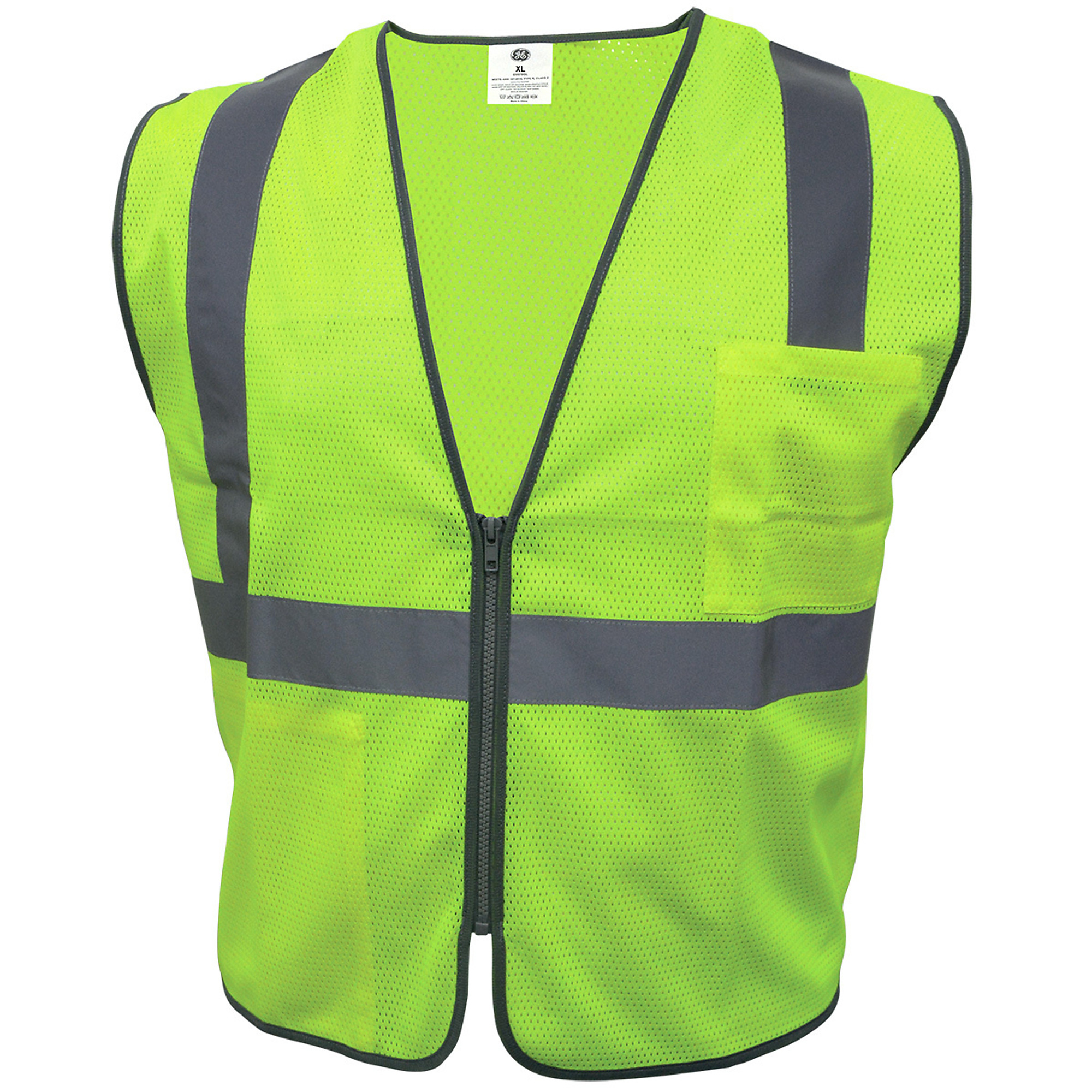 SAFETY VEST - 2 POCKET GREEN XL,Breathable Mesh Material, 1 Outer Chest Pocket, Zipper Closure, Model# - General Electric GV076GXL