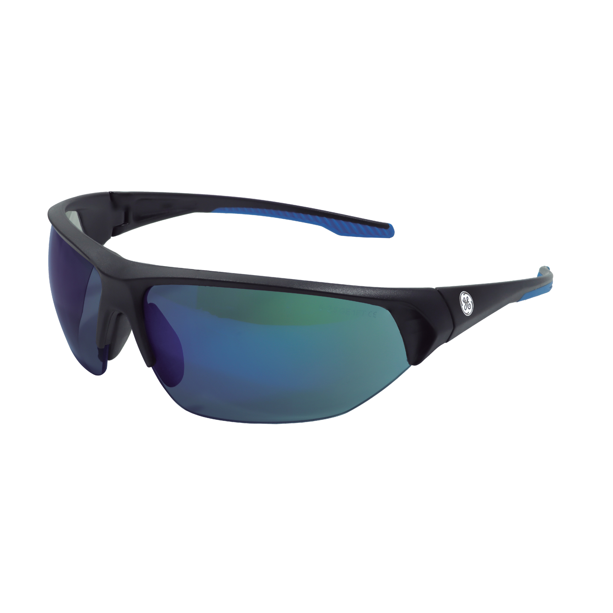Safety Glasses, Blue Mirror Lens, Anti-Fog, Frame Color Black, Lens Color Blue, ANSI Z87 Compliant, Model# - General Electric GE106BAF