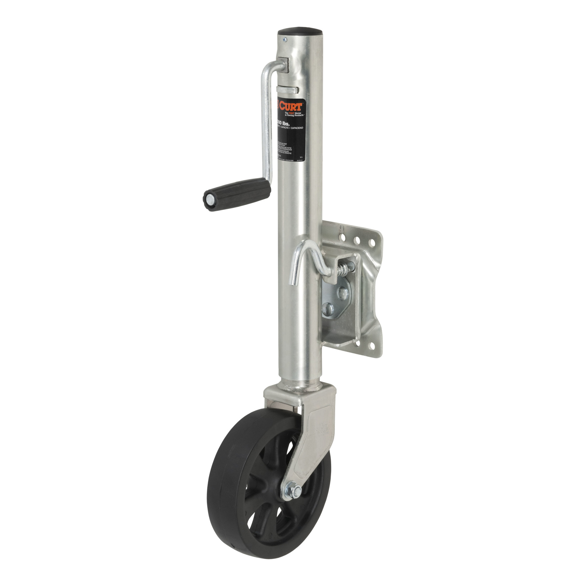 Curt Manufacturing, Marine Jack w 8Inch Wheel 1500 lbs, 10Inch Travel, Lift Capacity 1500 lb, Jack Type Marine and Swivel, Mount Type Bolt-On, Model
