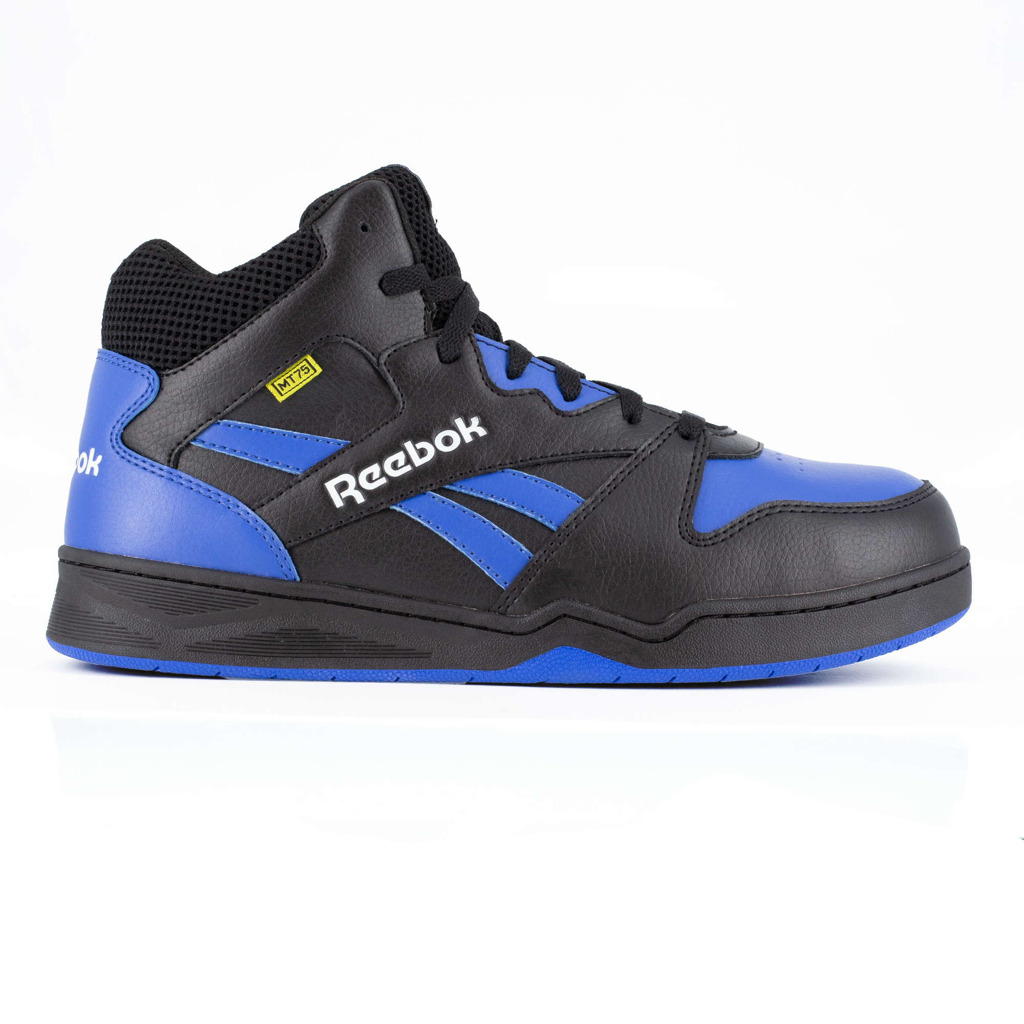 Reebok, High Top Work MET Sneaker, Size 8, Width Wide, Color Black and Blue, Model RB4166