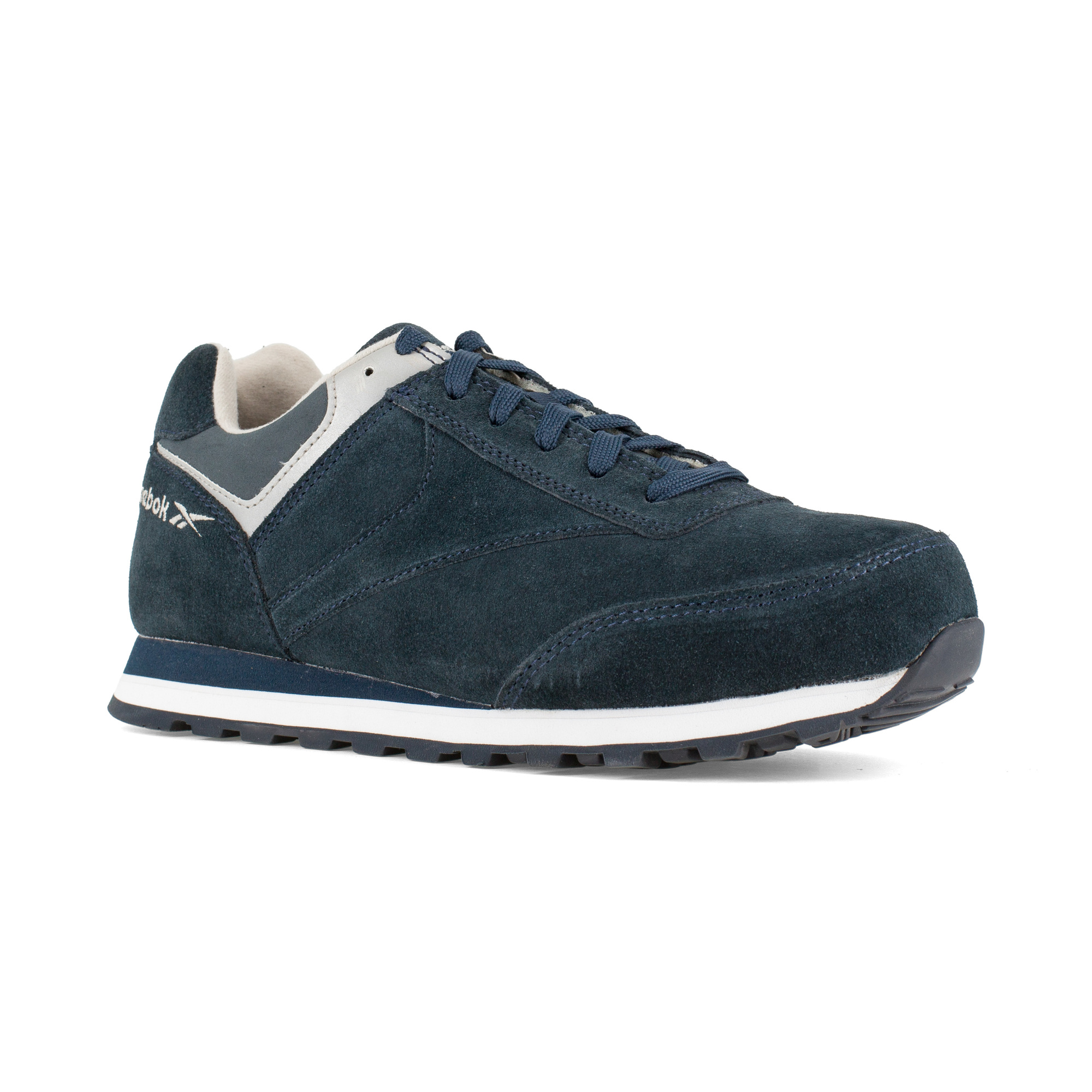 Reebok, Retro Jogger Work Shoe, Size 7 1/2, Width Wide, Color Navy Blue, Model RB195