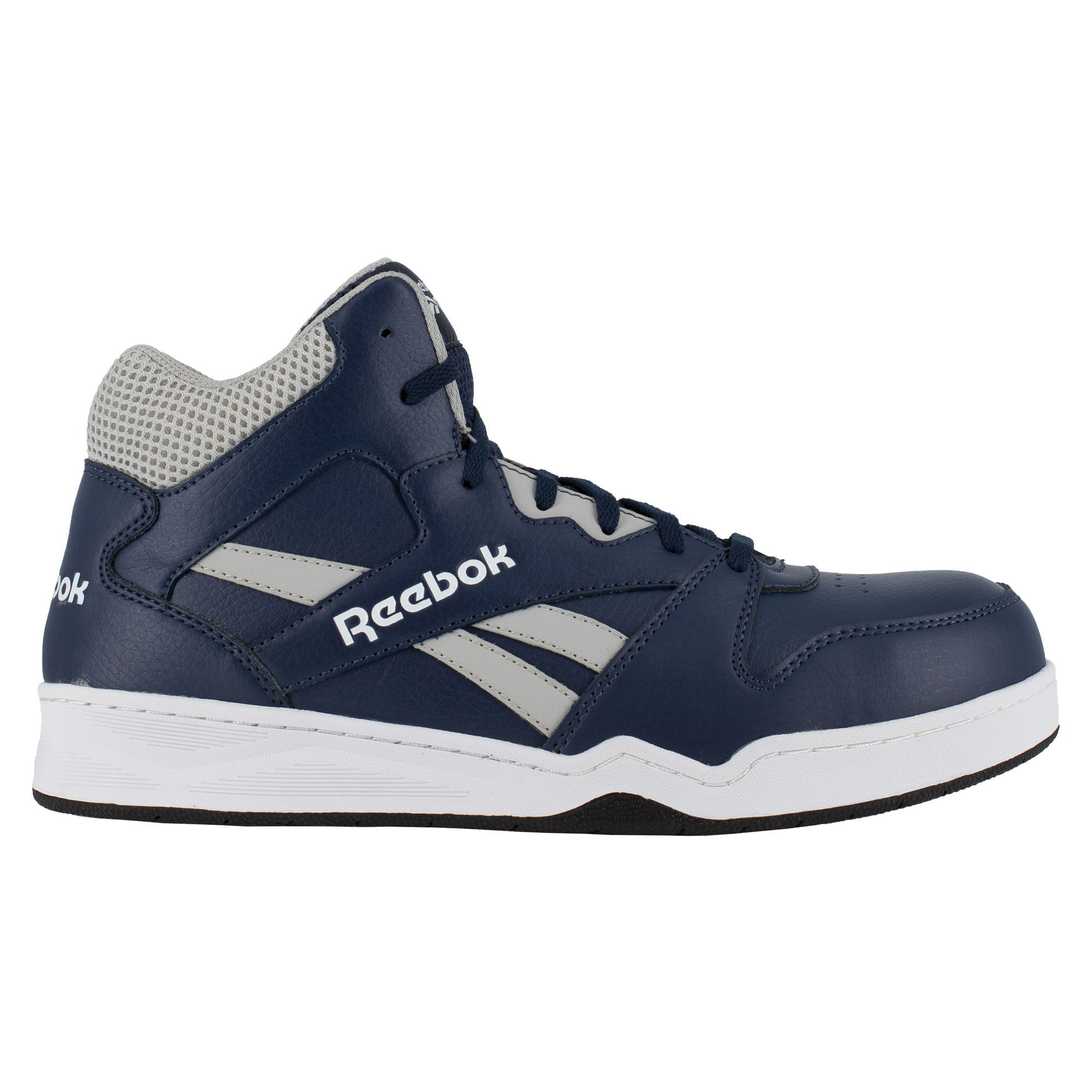 Reebok, High Top Work Sneaker, Size 7, Width Wide, Color Navy and Grey, Model RB4133