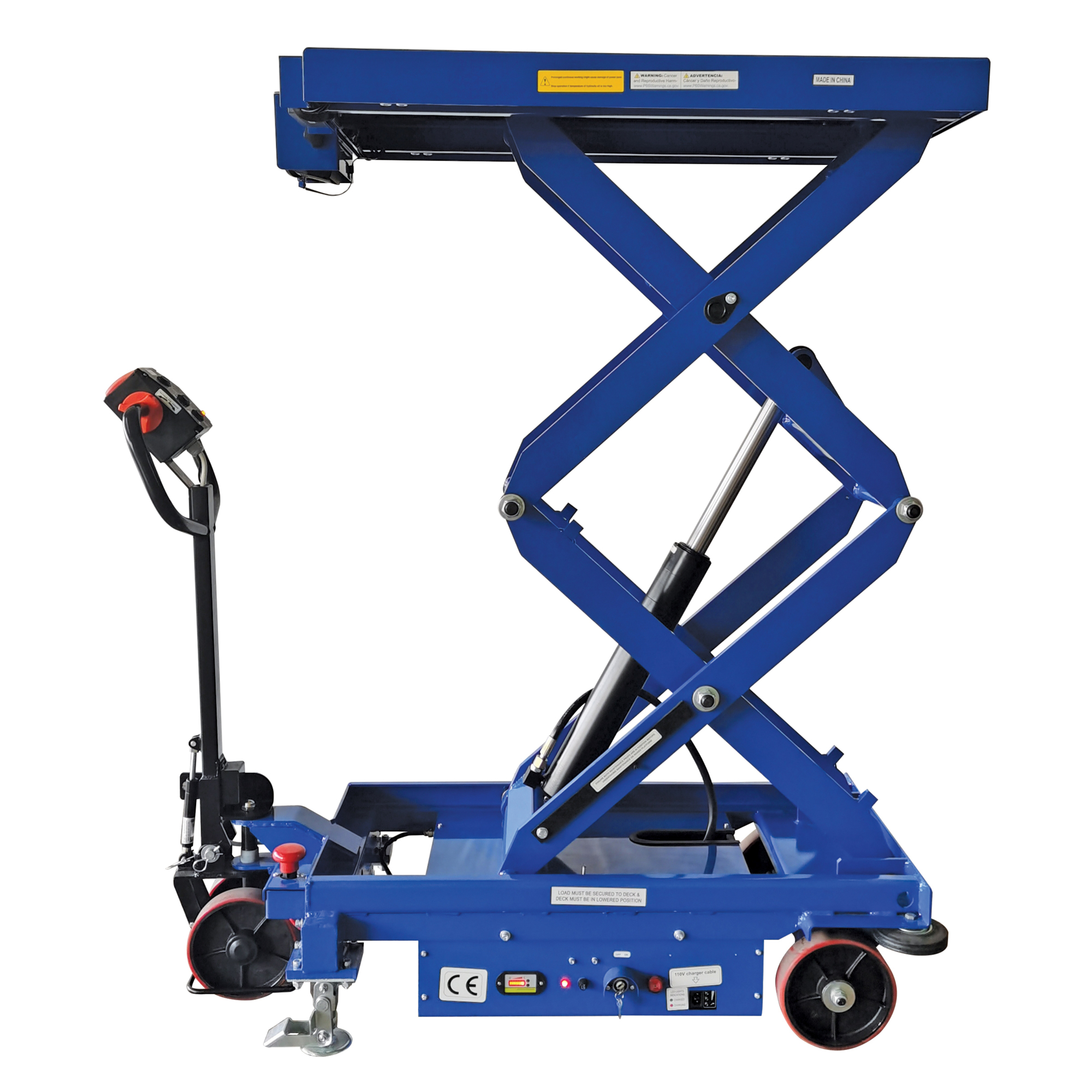 Vestil, Hydraulic double scissor DC powered with scale, Capacity 1500 lb, Lowered Height 20.5 in, Raised Height 72.75 in, Model CART-1500D-DC-CTD-SC