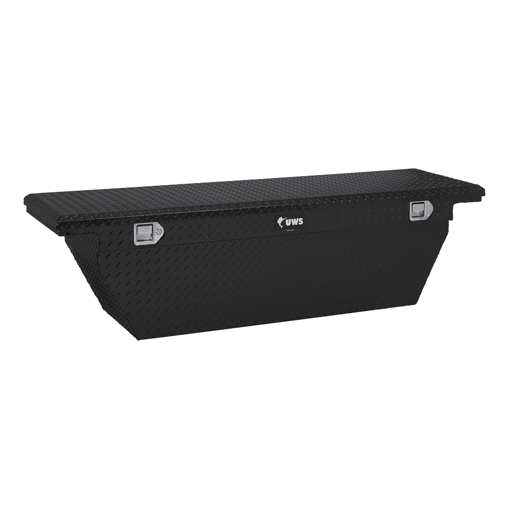 UWS, 69Inch Angled Crossover Truck Tool Box, Width 69.875 in, Material Aluminum, Color Finish Gloss Black, Model EC10772