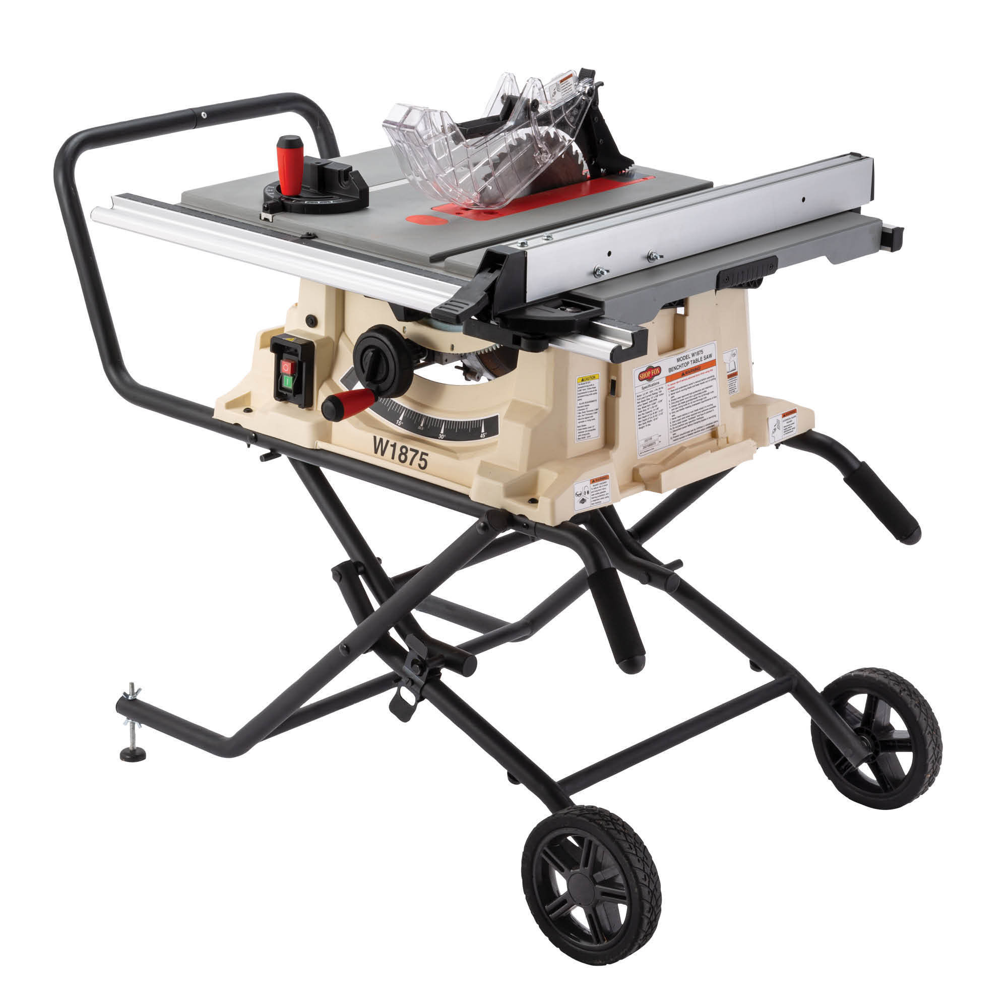 Shop Fox, 2 HP Portable Benchtop Table Saw, Blade Diameter 10 Horsepower 2 HP, Volts 120 Model W1875