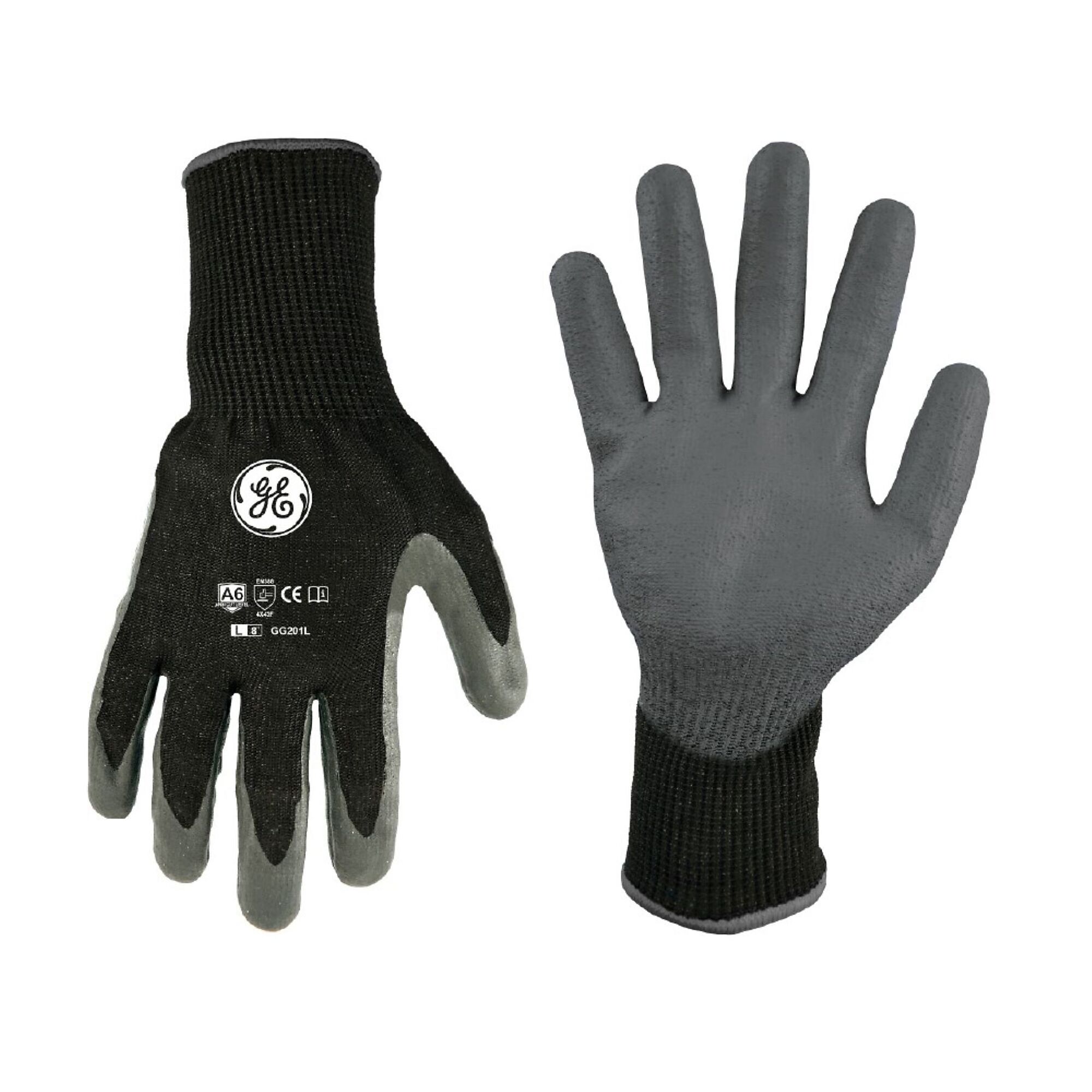 General Electric, Cut Resistant Gloves Black/Gray L 12 pair, Size L, Color Black, Included (qty.) 12 Model GG201L