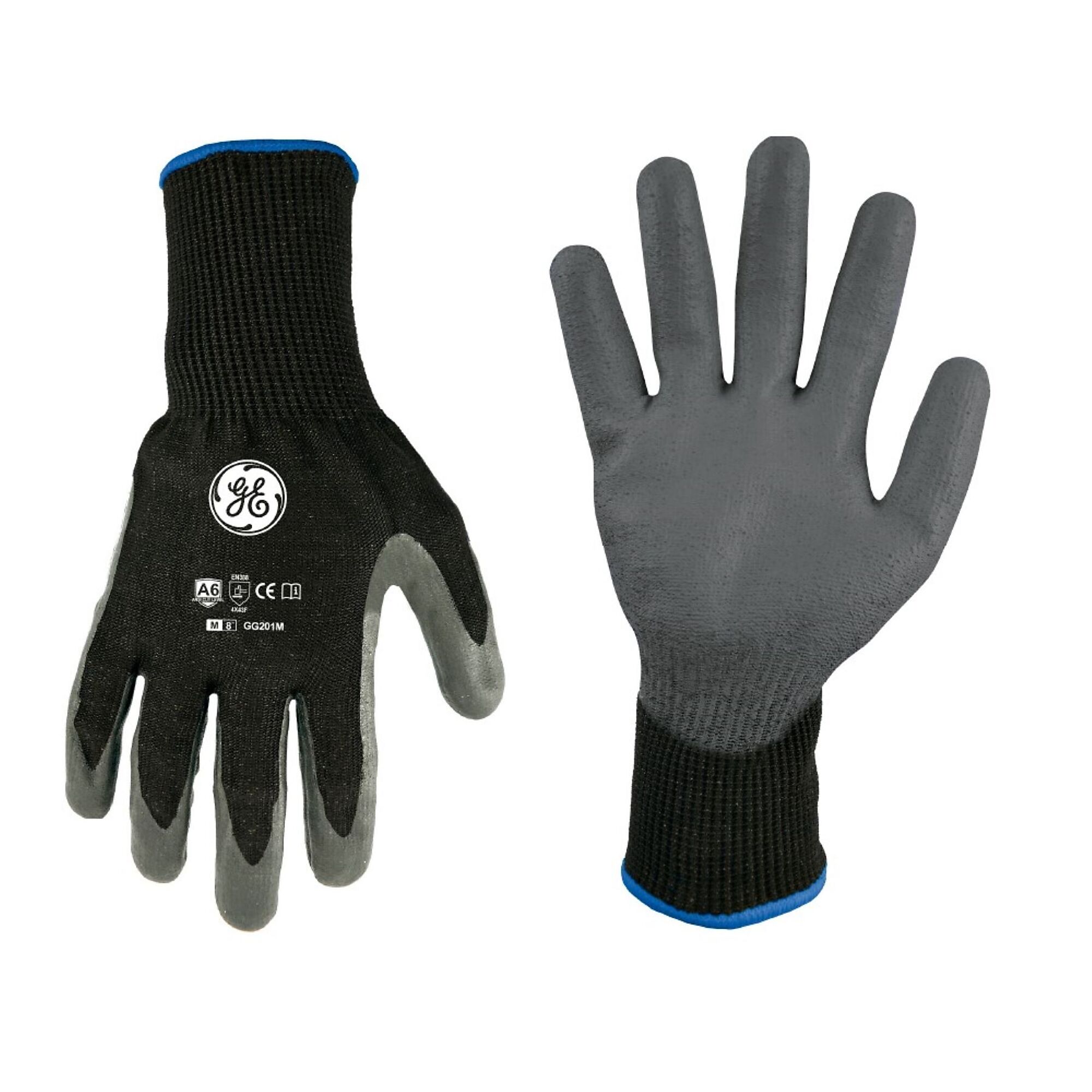 General Electric, Cut Resistant Gloves Black/Blue M 12 pair, Size M, Color Black, Included (qty.) 12 Model GG201M