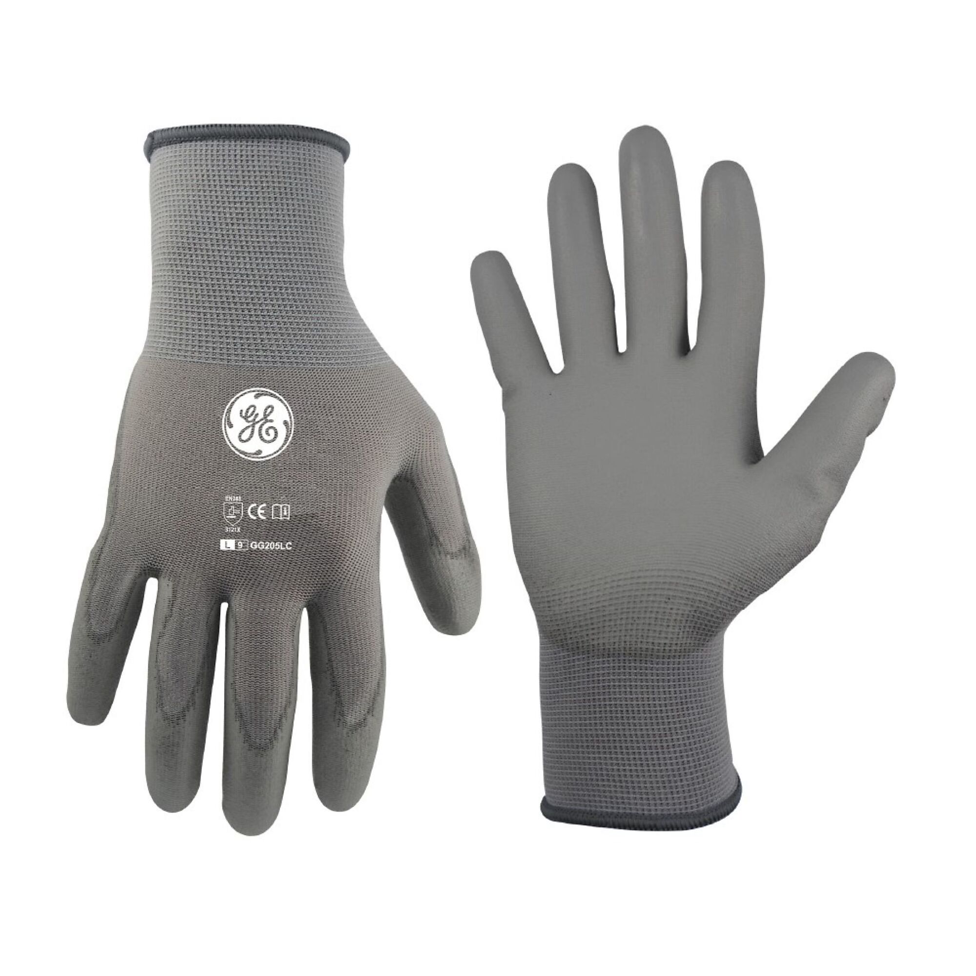 PU Dipped Gloves, 15 GA, Gray, 1 Pair, L, Size L, Color Gray, Included (qty.) 1 Model# - General Electric GG205LC