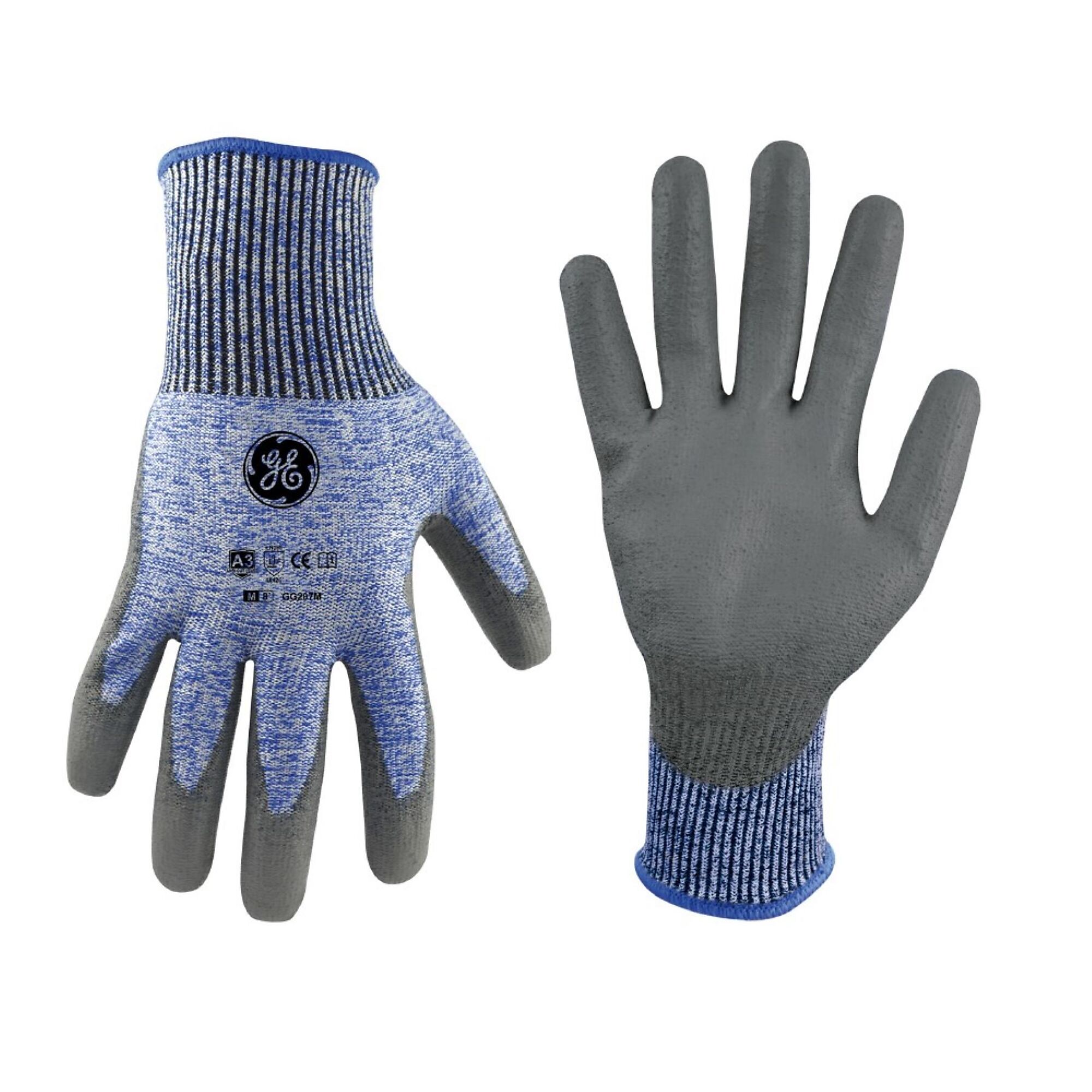 General Electric, Unisex Dipped Gloves Blue/Gray M 12 pair, Size M, Included (qty.) 12, Model GG207M