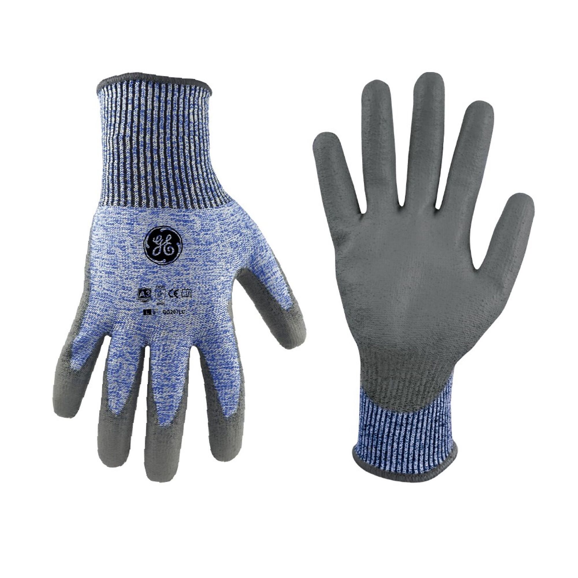 General Electric, Unisex Dipped Gloves Blue/Gray L 12 pair, Size L, Included (qty.) 12, Model GG207L