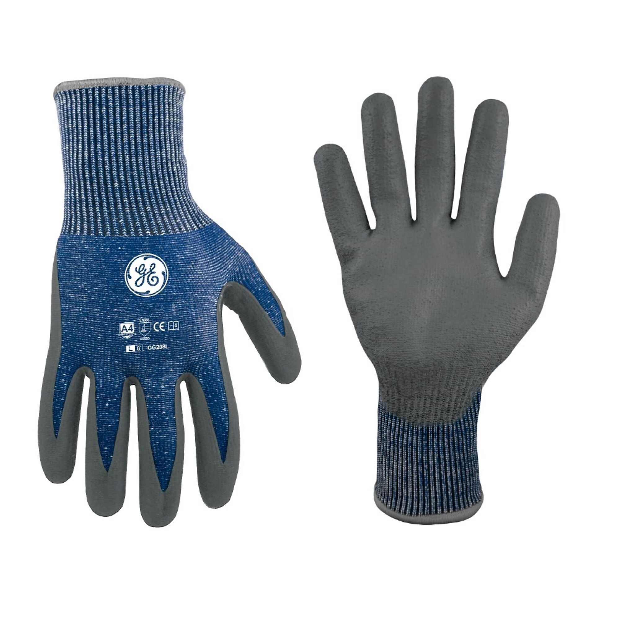 General Electric, Cut Resistant Gloves Blue/Gray L 12 pair, Size L, Color Gray, Included (qty.) 12 Model GG208L