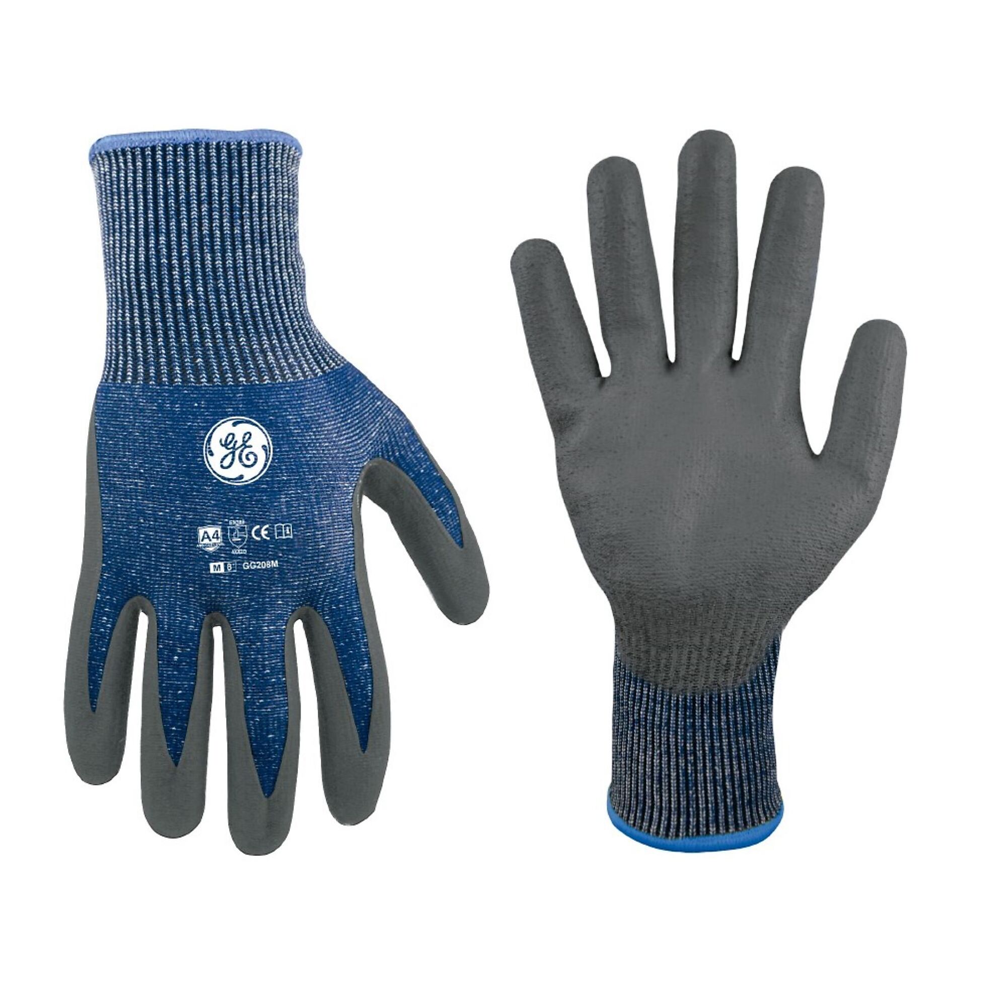 General Electric, Cut Resistant Gloves Blue/Gray L 12 pair, Size M, Color Gray, Included (qty.) 12 Model GG208M