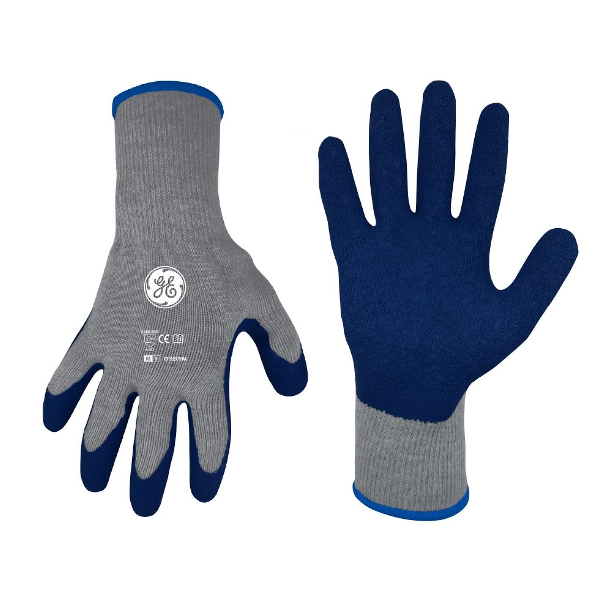 General Electric, Unisex Crinkle Dipped Gloves Blue/Gray M 12 pair, Size M, Included (qty.) 12, Model GG209M