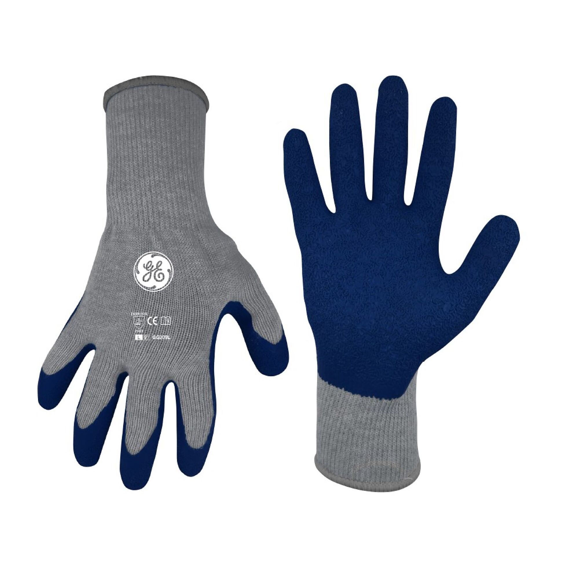 Crinkle Dipped Gloves, 10 GA, Blue/Gray, 1 pair, L, Size L, Color Gray, Included (qty.) 1 Model# - General Electric GG209LC