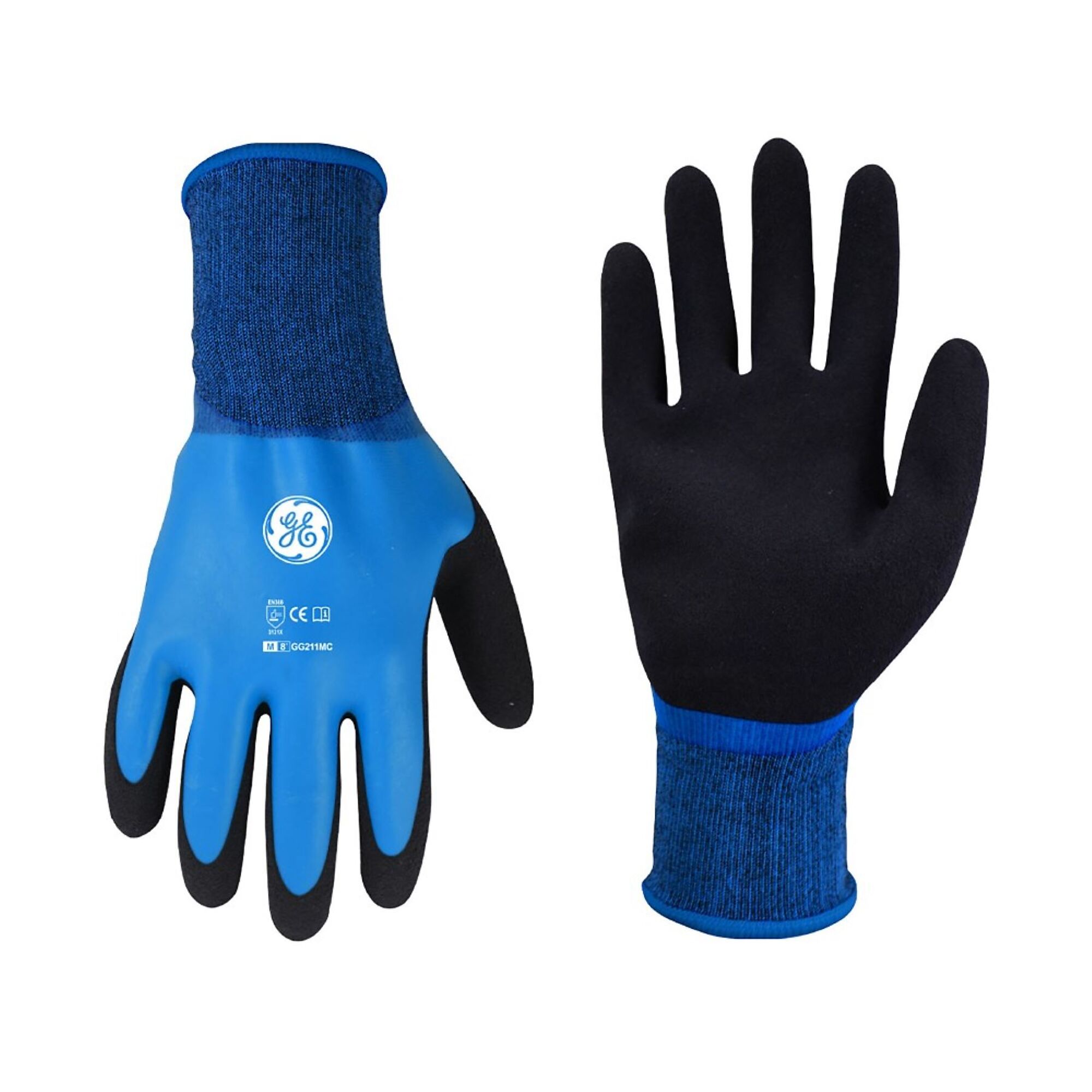 General Electric, Unisex Dipped Gloves Black/Blue M 12 pair, Size M, Included (qty.) 12, Model GG211M