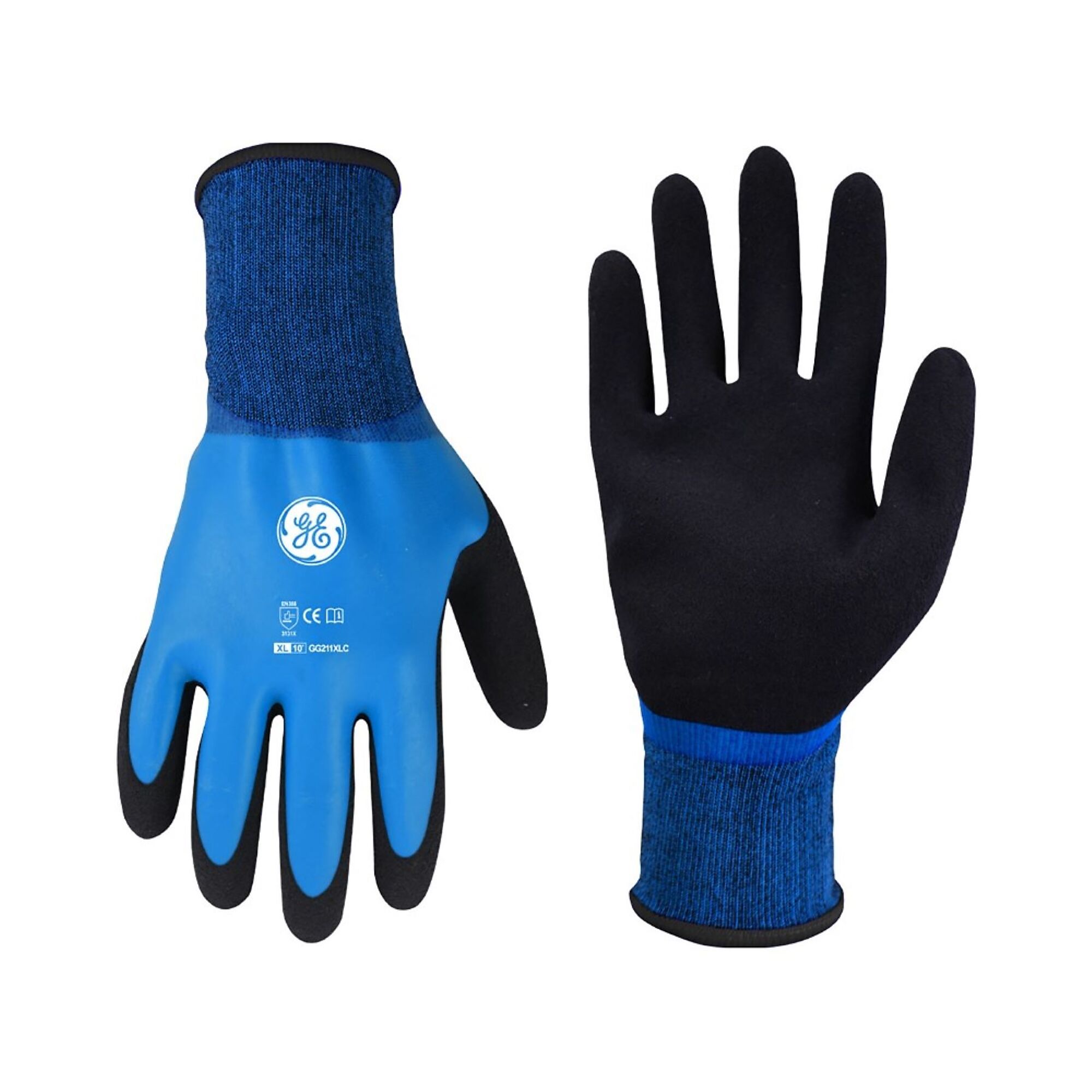 Dipped Sandy Gloves, Black/Blue, 15GA, 1 Pair, XL, Size XL, Color Blue, Included (qty.) 1 Model# - General Electric GG211XLC