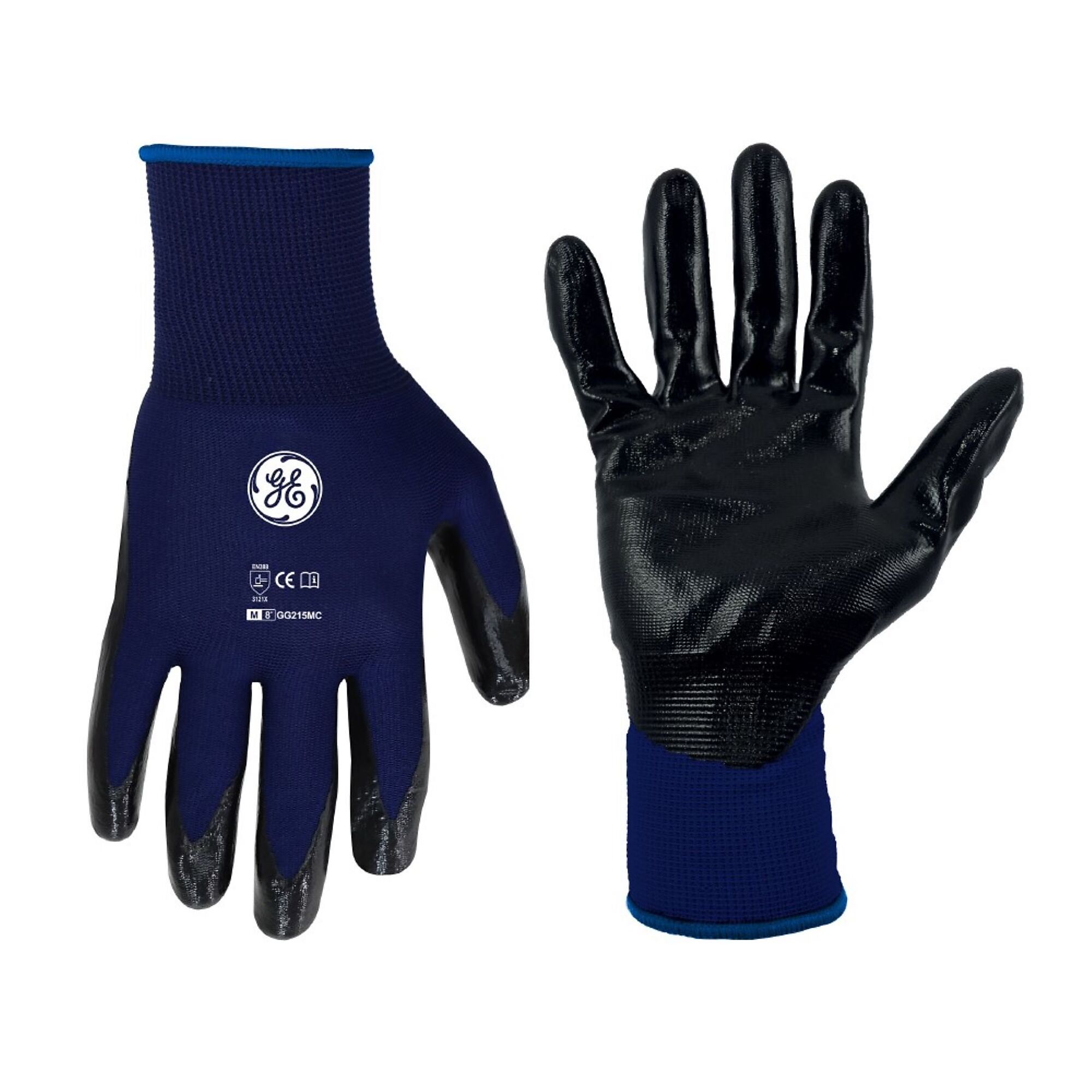 General Electric, Unisex Dipped Gloves Black/Blue M 12 pair, Size M, Included (qty.) 12, Model GG215M