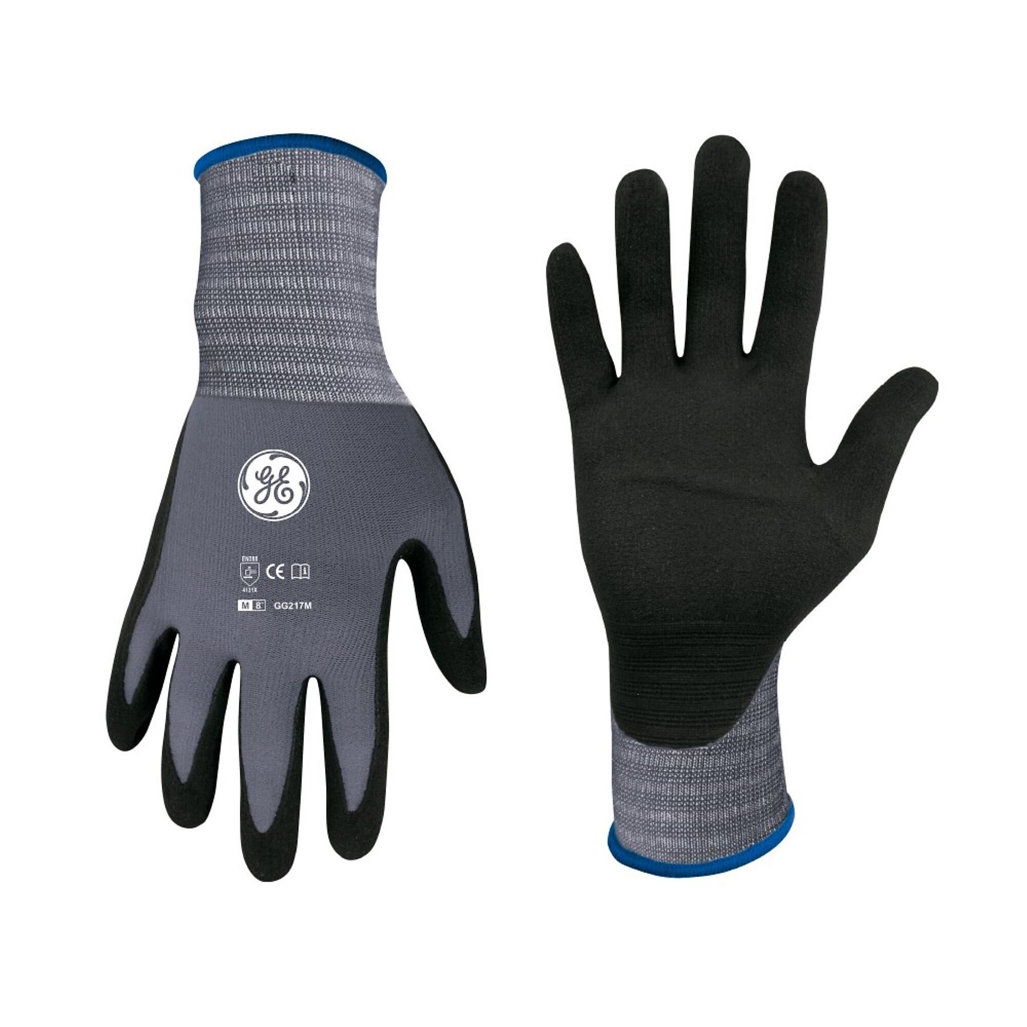 General Electric, Unisex Dipped Gloves Black/Gray M 1 pair, Size M, Included (qty.) 12, Model GG217M