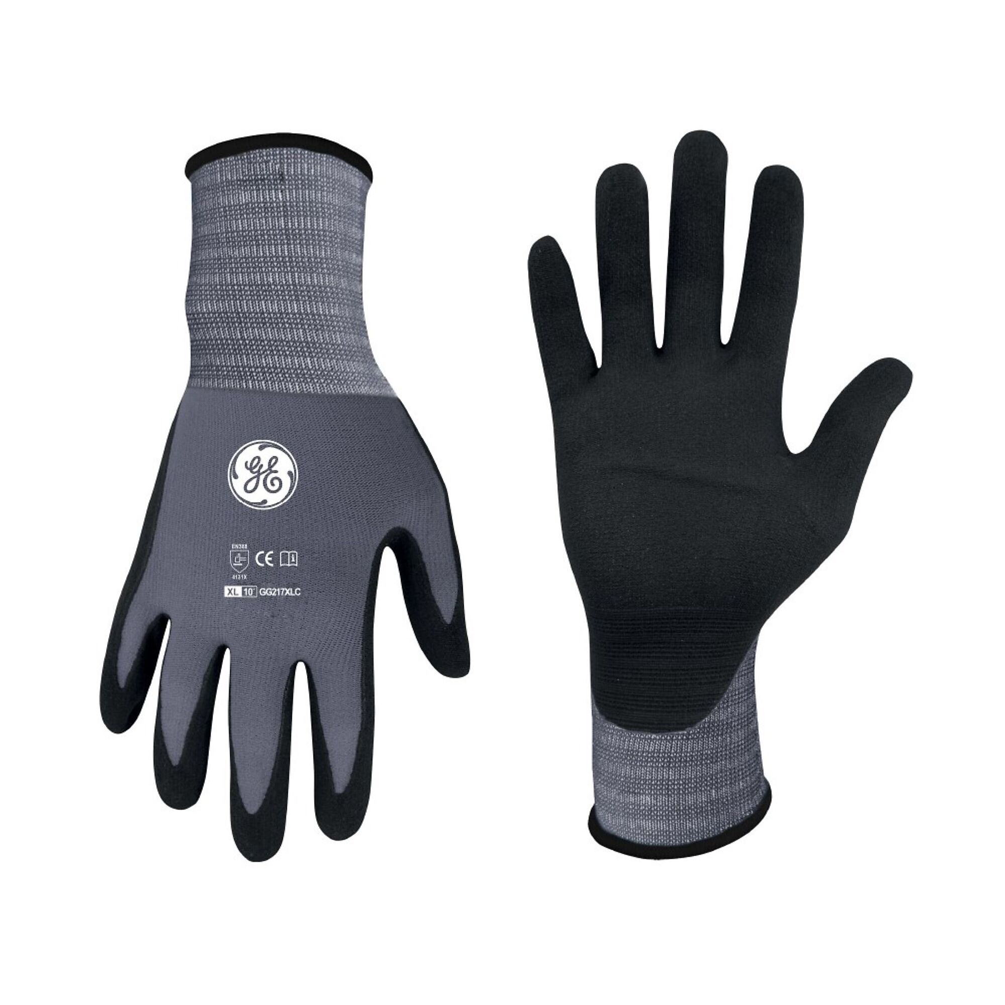 General Electric, Unisex Dipped Gloves Black/Gray XL 12 pair, Size XL, Included (qty.) 12, Model GG217XL