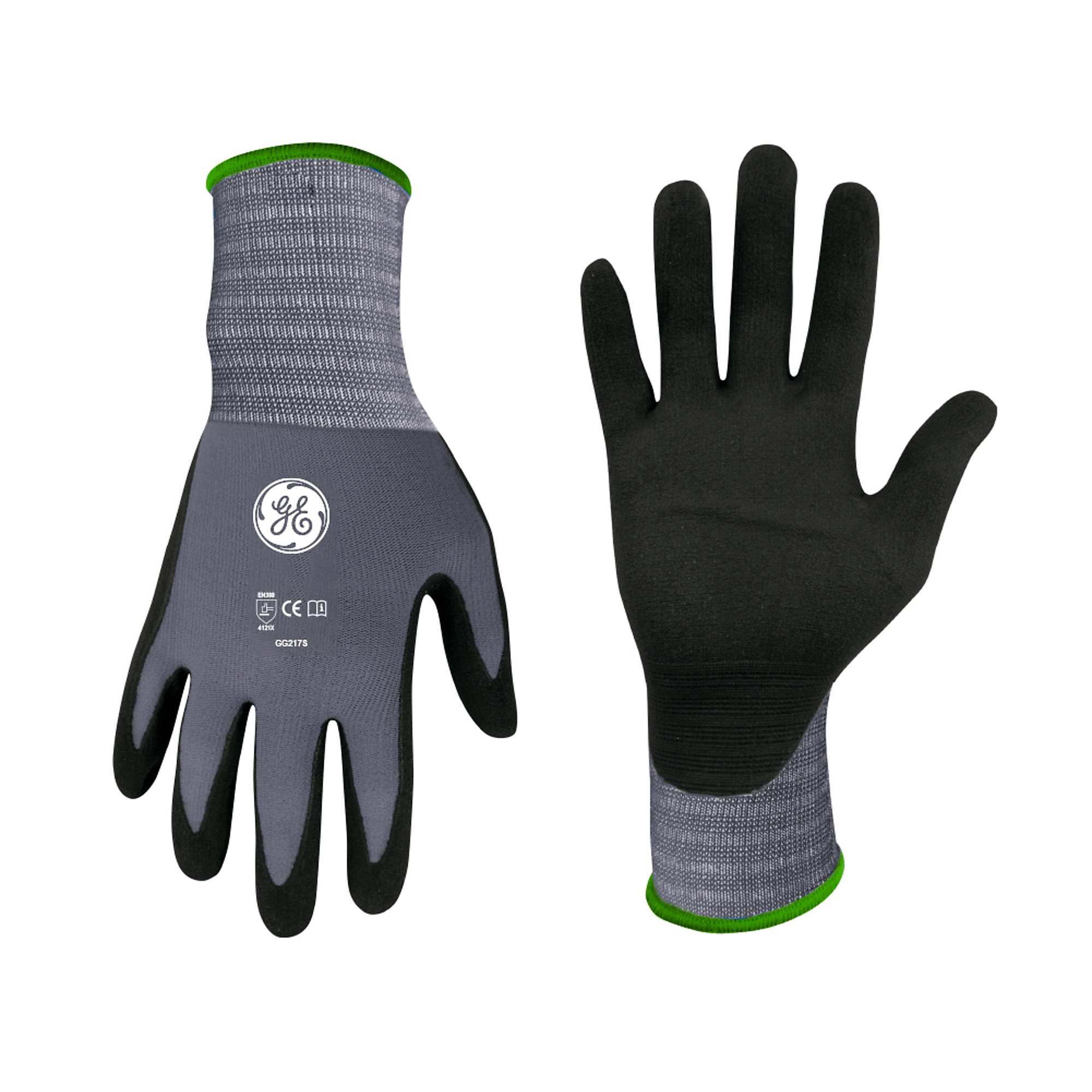 MICRO FOAM NITRILE DIPPED GLOVE S, Size S, Color GREY/BLACK, Model# - General Electric GG217SC
