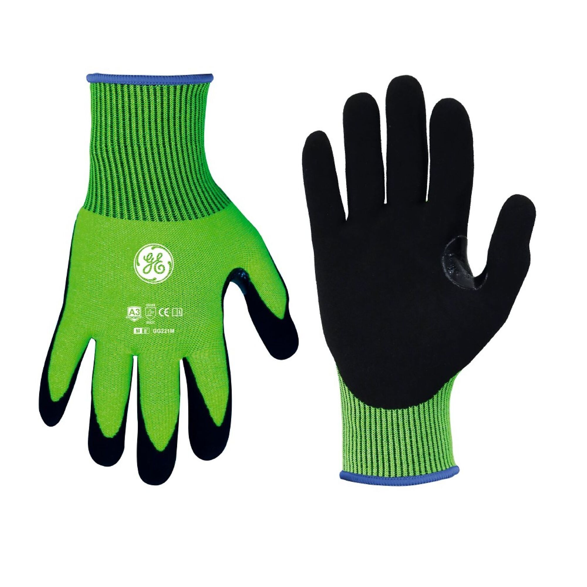 General Electric, Unisex Dipped Gloves Black/High-Vis Grn M 12 pair, Size M, Included (qty.) 12, Model GG221M